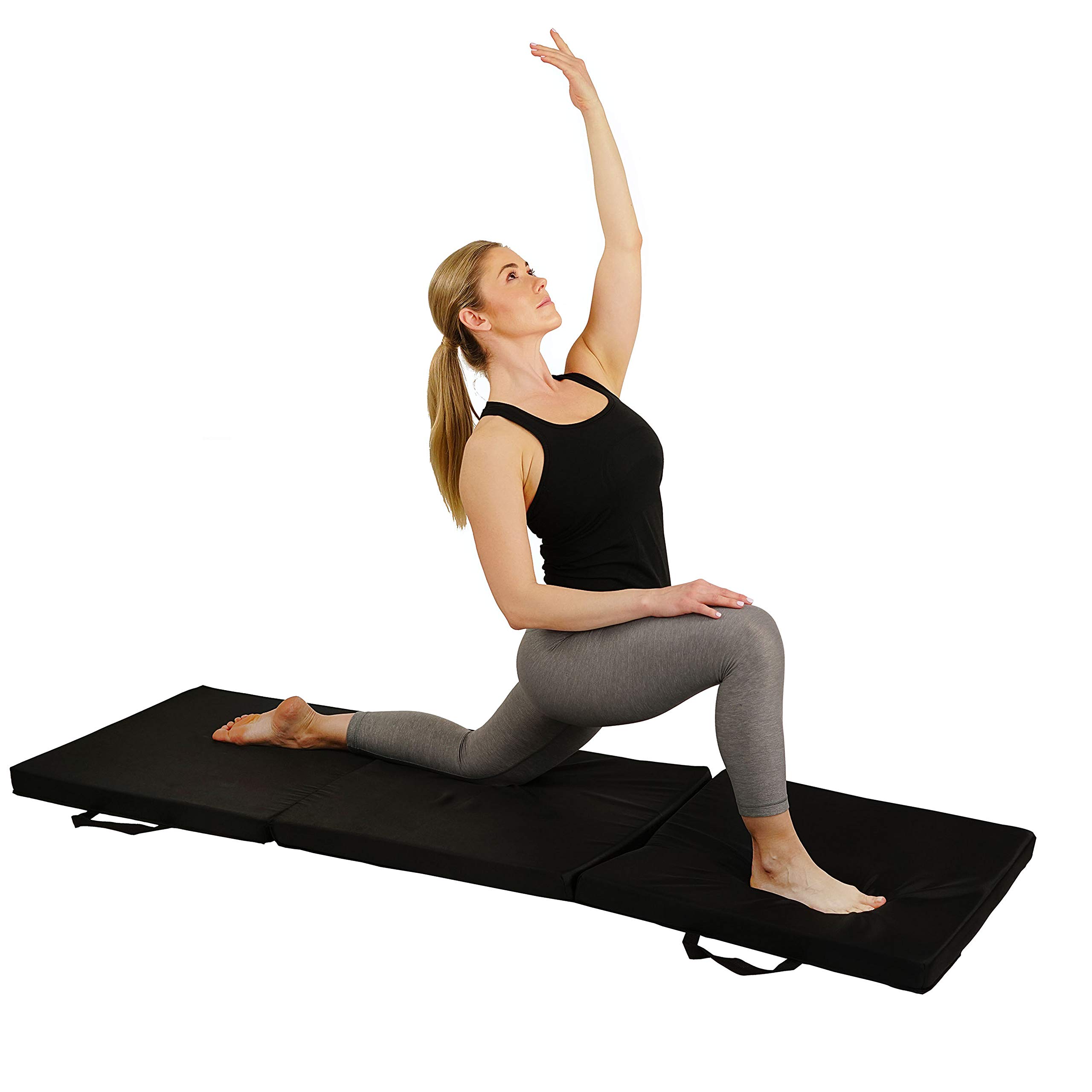 Sunny Health & Fitness Extra Thick Folding Exercise Mat with Carry Handles - for Yoga, Pilates, Martial Arts & Home Workouts - Perfect for Gym, Studio & Indoor Fitness Training