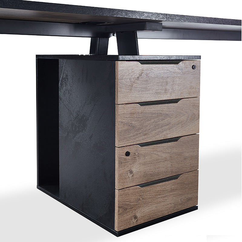 2-Person Workstation Desk with Cabinet - 2.4M Warm Oak & Black Finish - Perfect for Home Office & Shared Workspaces