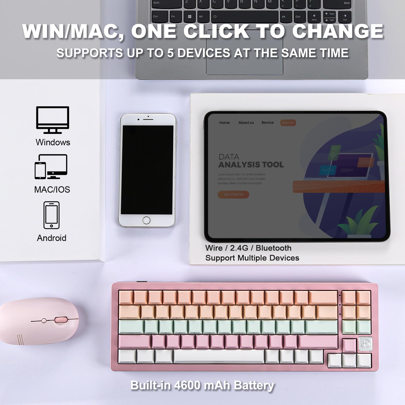 YUNZII AL71 68% Compact Mechanical Keyboard - Full Aluminum CNC Frame, Hot-Swappable Gasket Mount, 2.4GHz Wireless/BT5.0/USB-C Wired, NKRO Programmable RGB Backlit - Creamy Typing for Windows/Mac (Pink, Crystal White Switch) - Perfect for Gaming, Office Work & Content Creation
