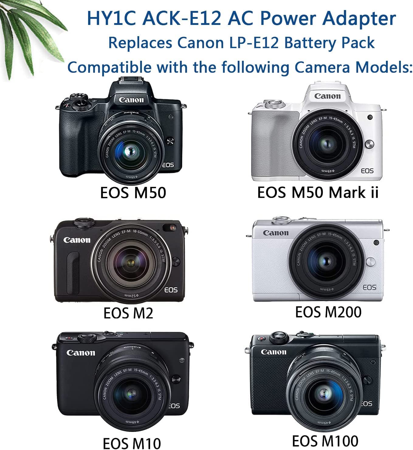 Canon EOS M50 M50 Mark II M200 M100 LP-E12 Dummy Battery & ACK-E12 DC Coupler Power Adapter Kit - Continuous Power Supply for Vlogging, Live Streaming & Photography