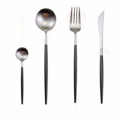 Premium Stainless Steel Silverware Set - 24-Piece Gold & Black Cutlery Set with Knives, Forks, Spoons - Elegant Dinnerware for Restaurants, Weddings & Home Dining - Eco-Friendly & Durable (Black/Silver)