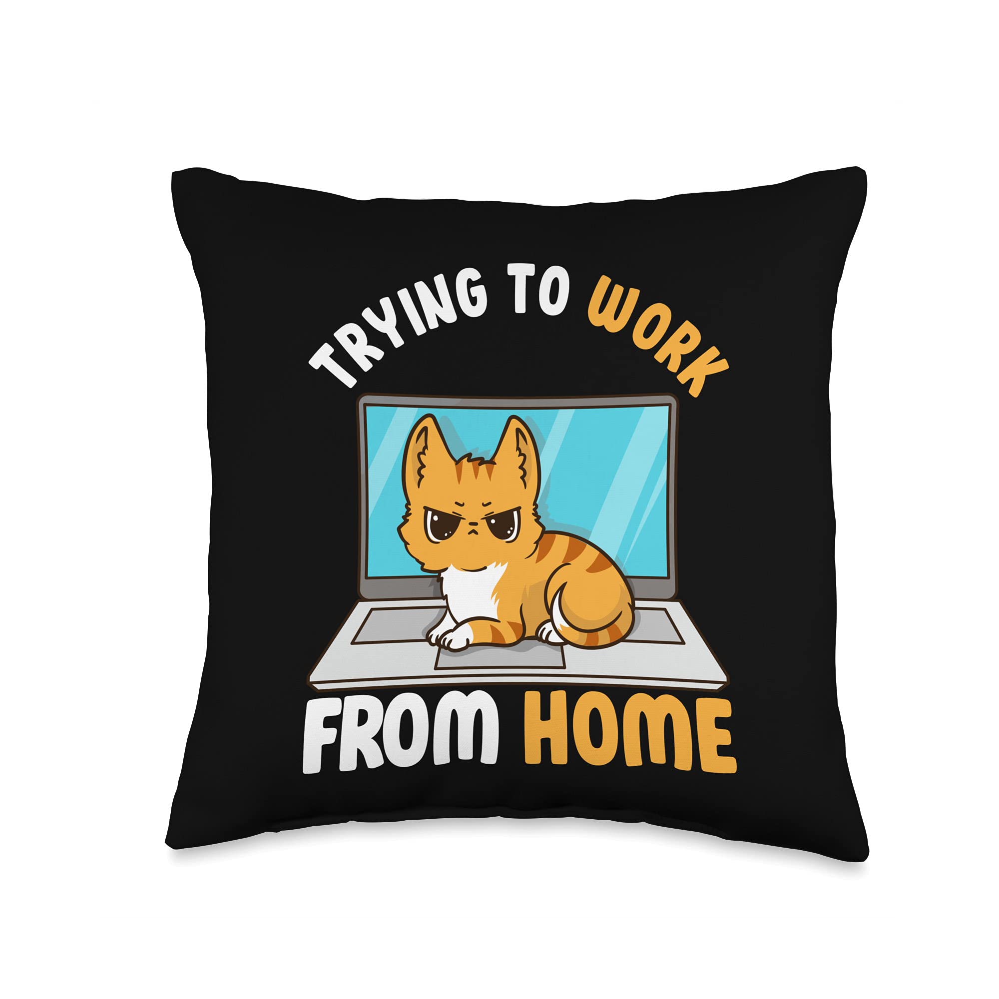 Funny Cat Throw Pillow 16x16 - Multicolor Home Office Decor for Cat Lovers - Perfect for Sofa, Bed & Work from Home Spaces