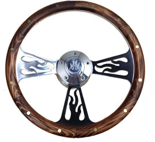 1957-1963 Chevy Chevrolet Cars Real Wood & Billet Steering Wheel with Adapter - Classic Car Restoration & Hot Rod Customization Upgrade