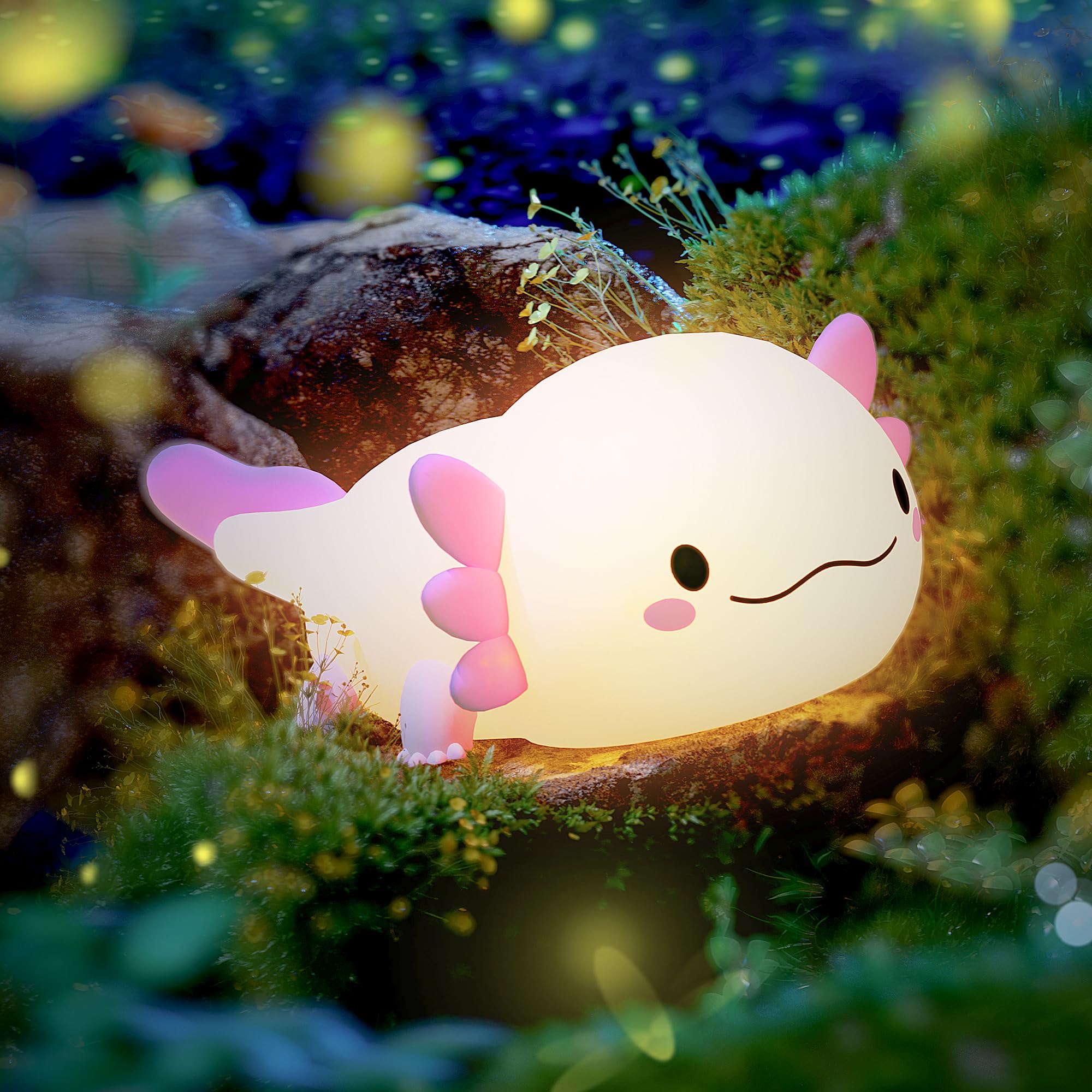 UNNEEDE Axolotl Night Light for Kids - Rechargeable Silicone Animal Nursery Lamp, Cute Bedside Table Light for Bedroom, Living Room & Desk Decor | Perfect Gift for Boys & Girls | Creates Soothing Ambiance for Sleep, Study & Relaxation