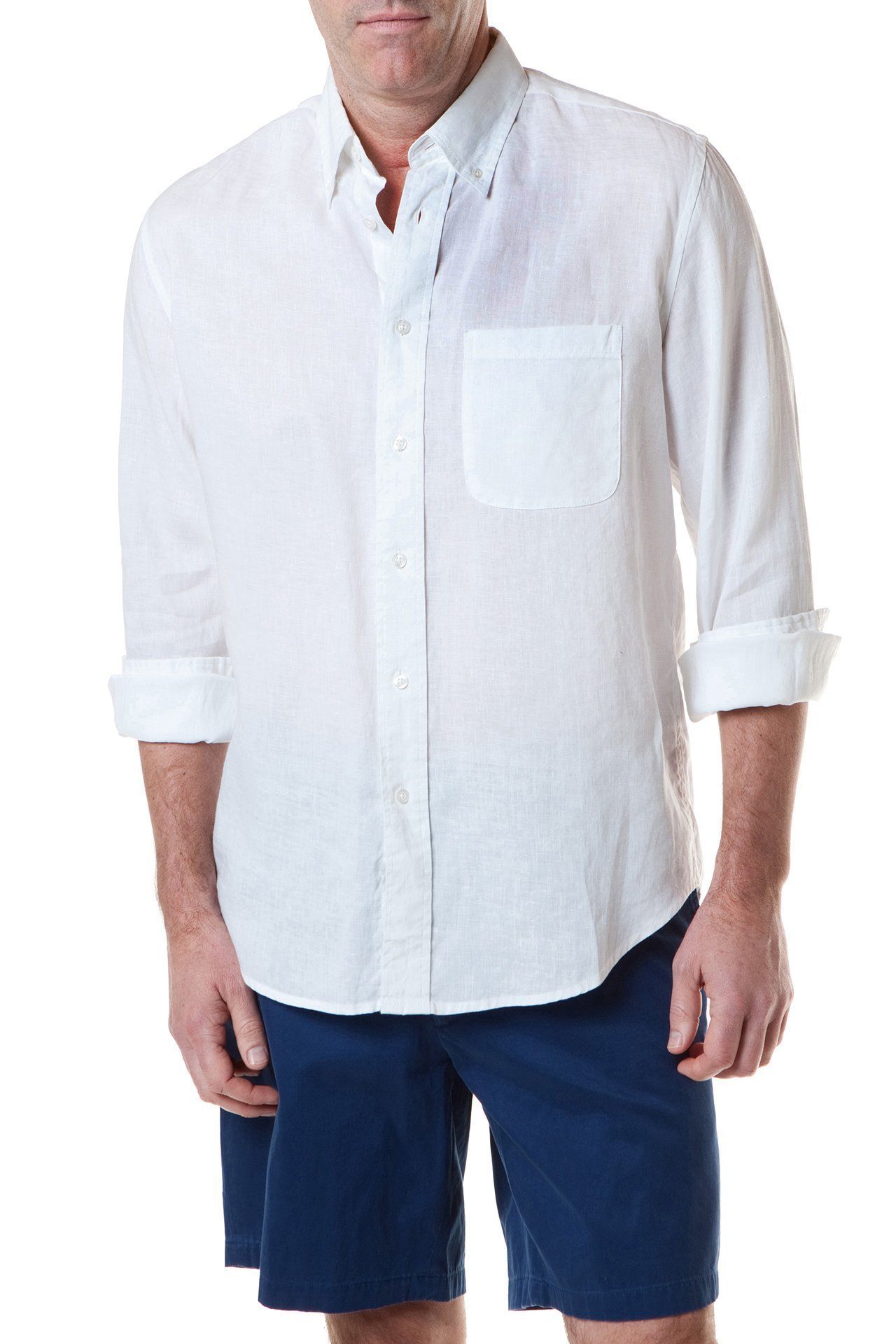Chase White Linen Shirt for Men - Breathable Summer Casual Button Down Shirt | Perfect for Beach Vacations, Outdoor Weddings & Office Wear