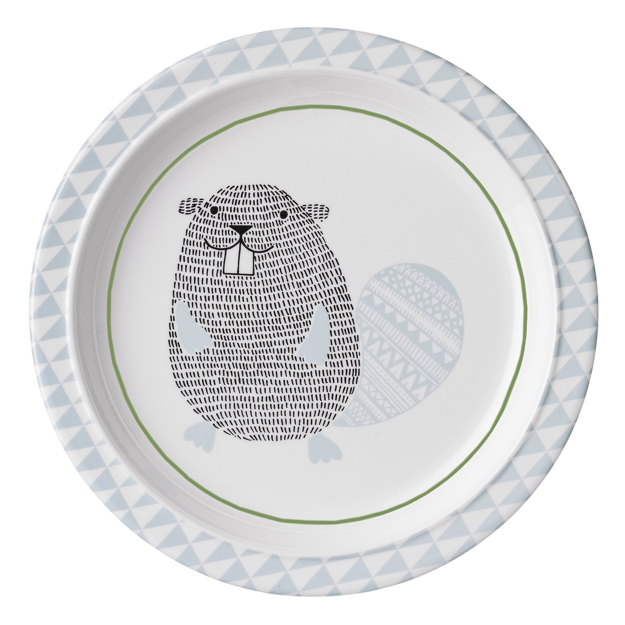 Bloomingville Noah Beaver White and Blue Melamine Plate Set - Durable & Stylish Melamine Dinner Plates for Outdoor Picnics, Camping, and Everyday Use