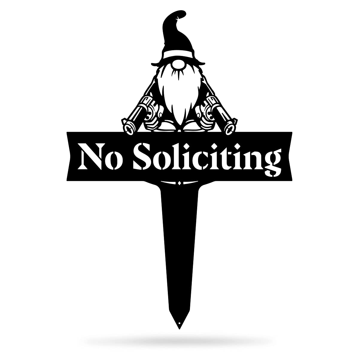 Realsteel No Soliciting Garden Gnome Statue - Funny Yard Decor for Front Porch & Backyard - Outdoor Home Décor with Anti-Salesman Sign - Perfect for Housewarming Gifts & Garden Parties (Black)