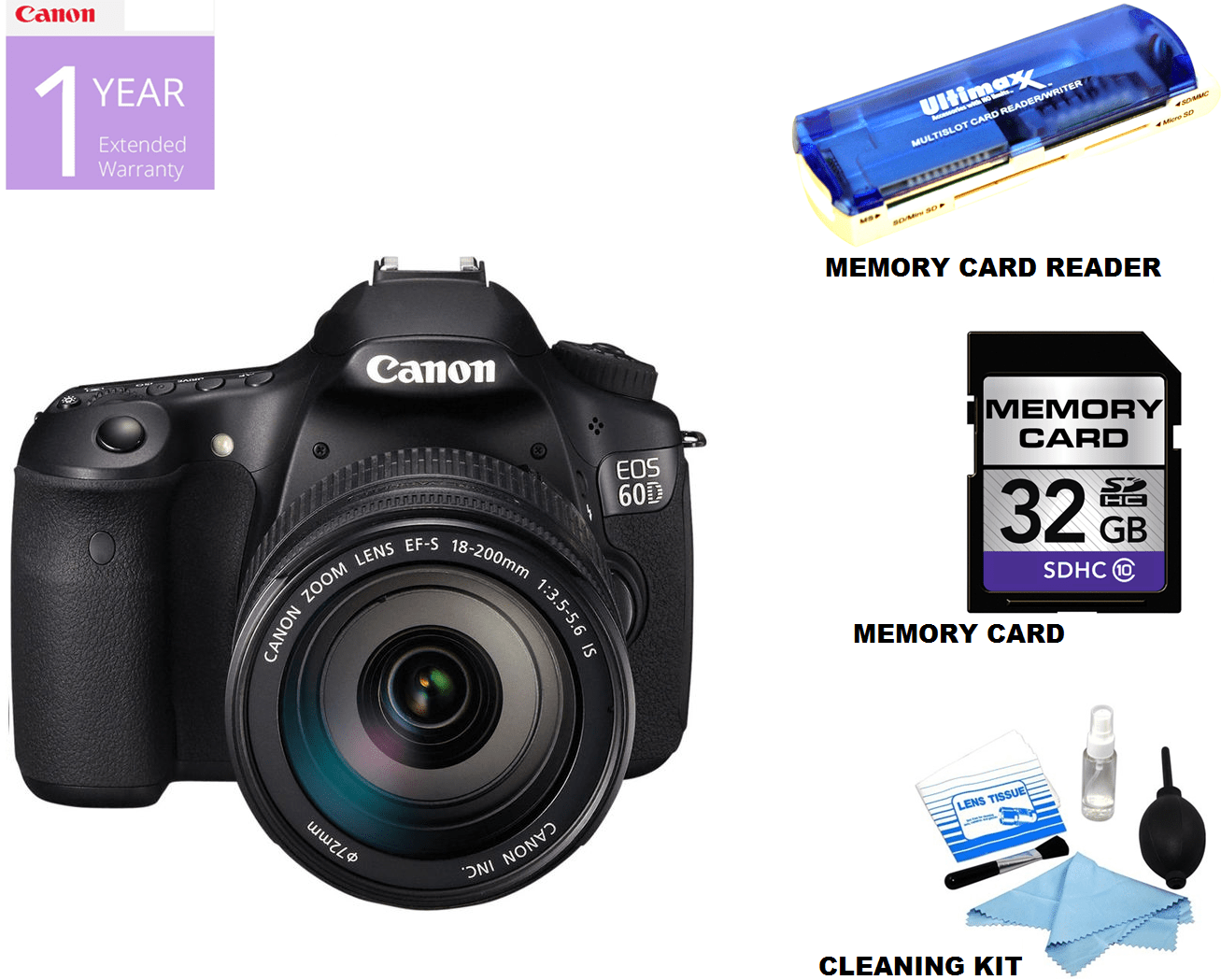 Canon EOS 60D DSLR Camera with 18-200mm IS Lens Kit - Professional Photography for Travel, Sports & Wildlife (Includes Camera Bag & Accessories)