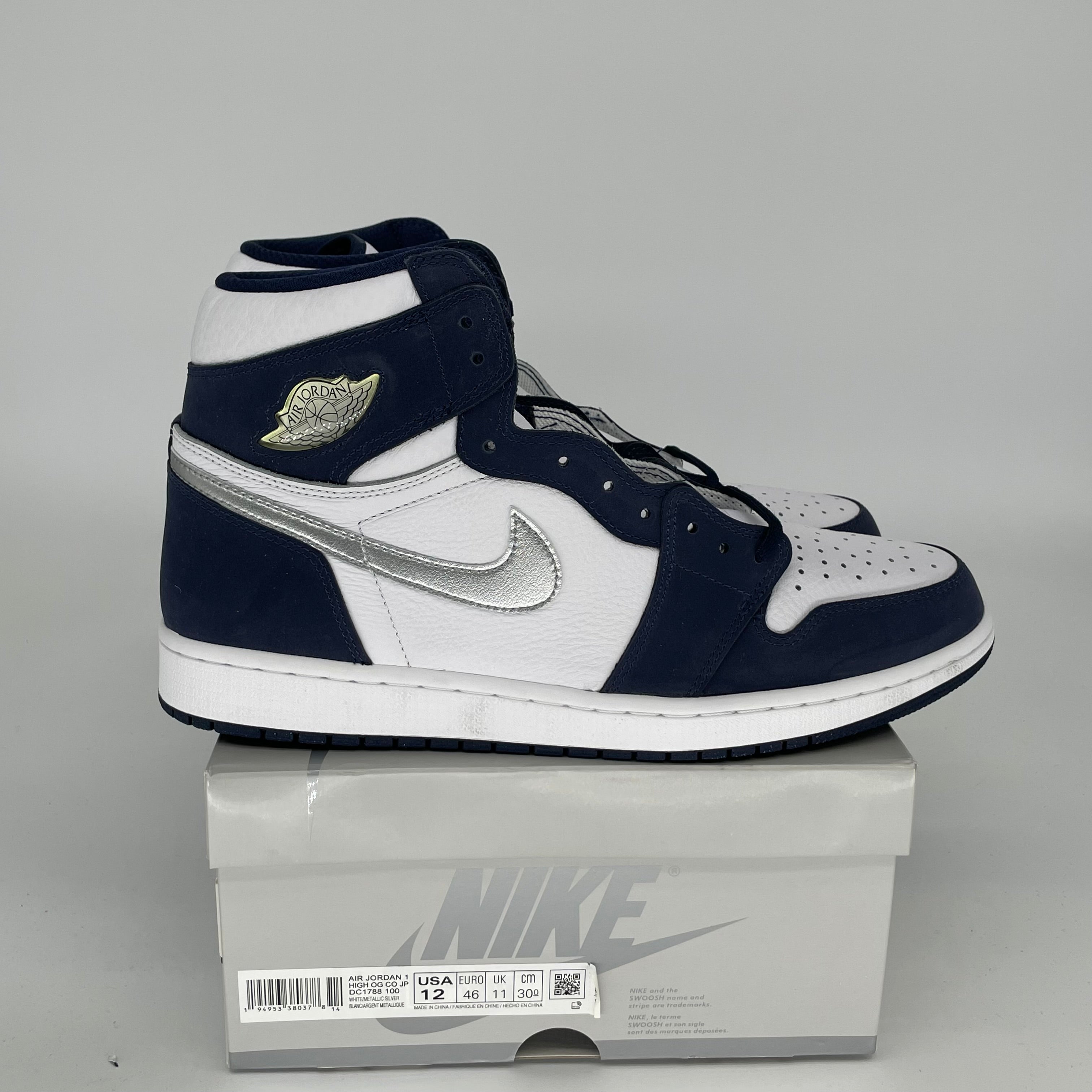 Original Air Jordan 1 CO.JP Midnight Navy Men's Basketball Shoes Size 12 (DC1788-100) - Retro Sneakers for Streetwear & Casual Outfits