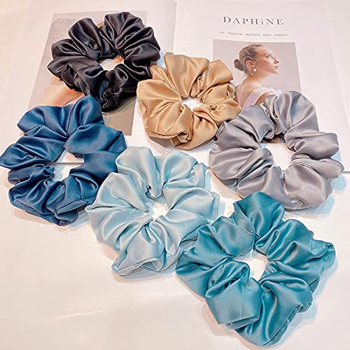 6-Pack Satin Silk Scrunchies for Women - Soft Hair Ties Ponytail Holders (No Damage) for Thick/Long Hair - Perfect for Workouts, Office & Everyday Use