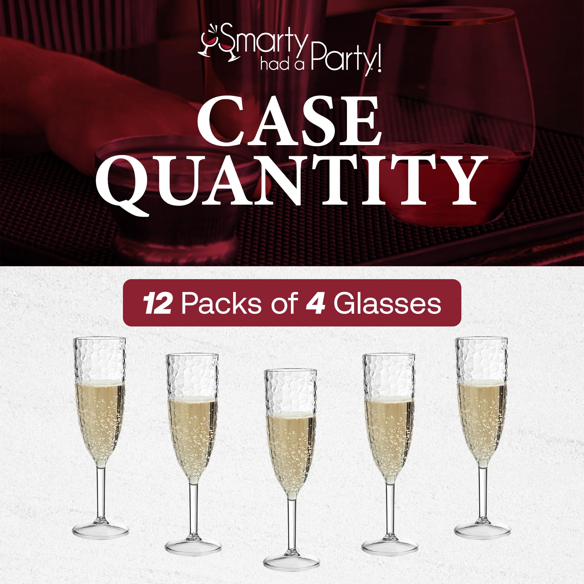 Smarty Had A Party 8 oz Clear Crystal Cut Plastic Champagne Flutes - 48 Pack Unbreakable Disposable Drinkware for Weddings, Parties & Special Events | Perfect for Toasting, Celebrations & Elegant Gatherings