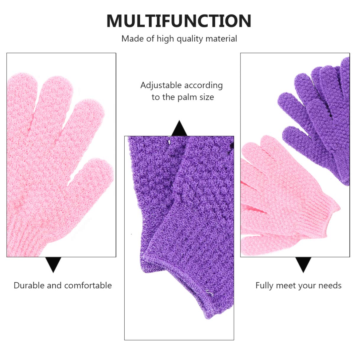 EXCEART 4 Pack Exfoliating Bath Gloves - Soft Shower Scrub Mitts for Body & Face, Reusable Five Finger Exfoliator Gloves for Dead Skin Removal, Polyester Spa & Shower Accessories - Perfect for Home Spa, Dry Brushing & Sensitive Skin Care