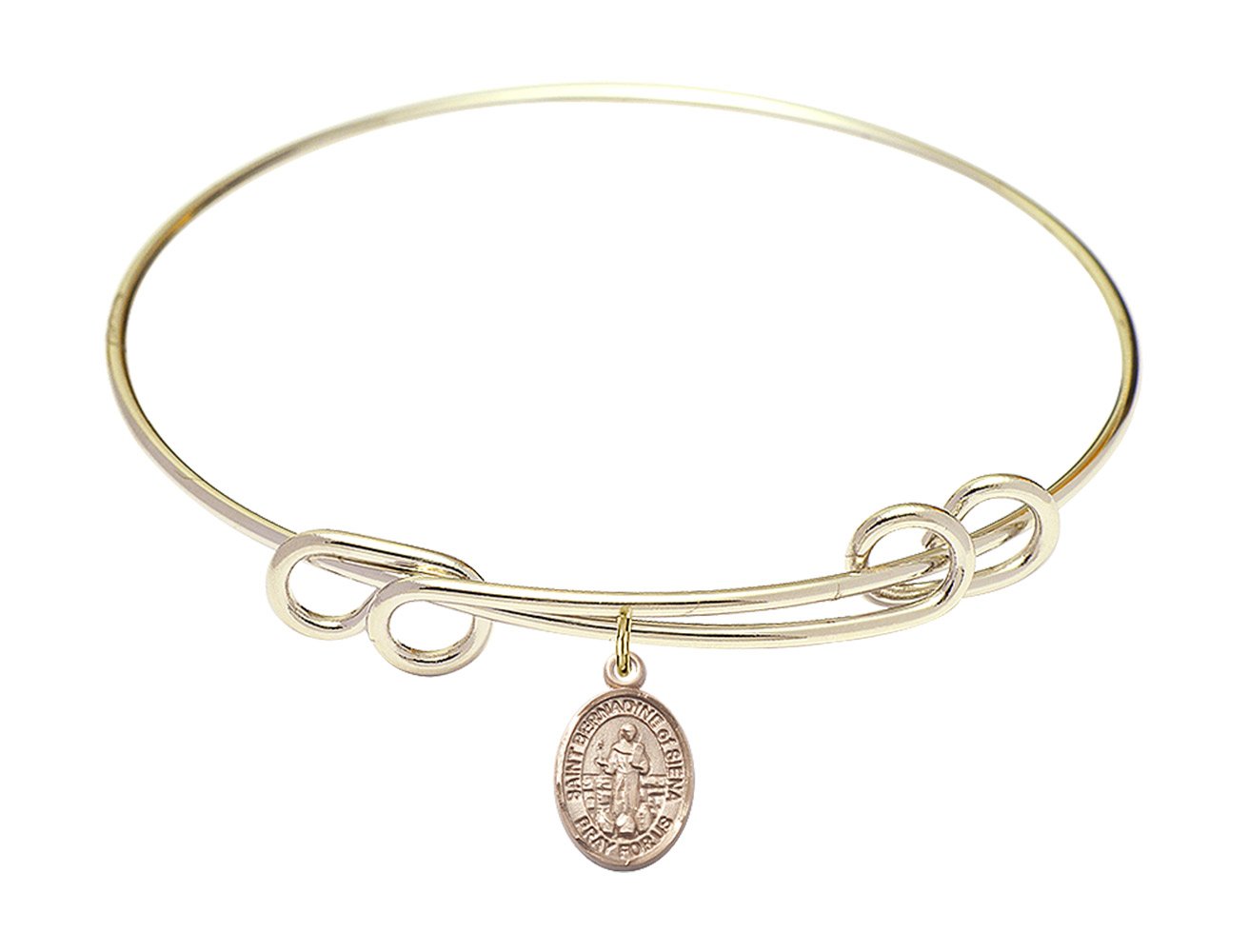 8 1/2 Inch Round Double Loop Bangle Bracelet with St. Bernadine of Sienna Charm - Elegant Religious Jewelry for Women, Perfect for Church, Weddings & Special Occasions