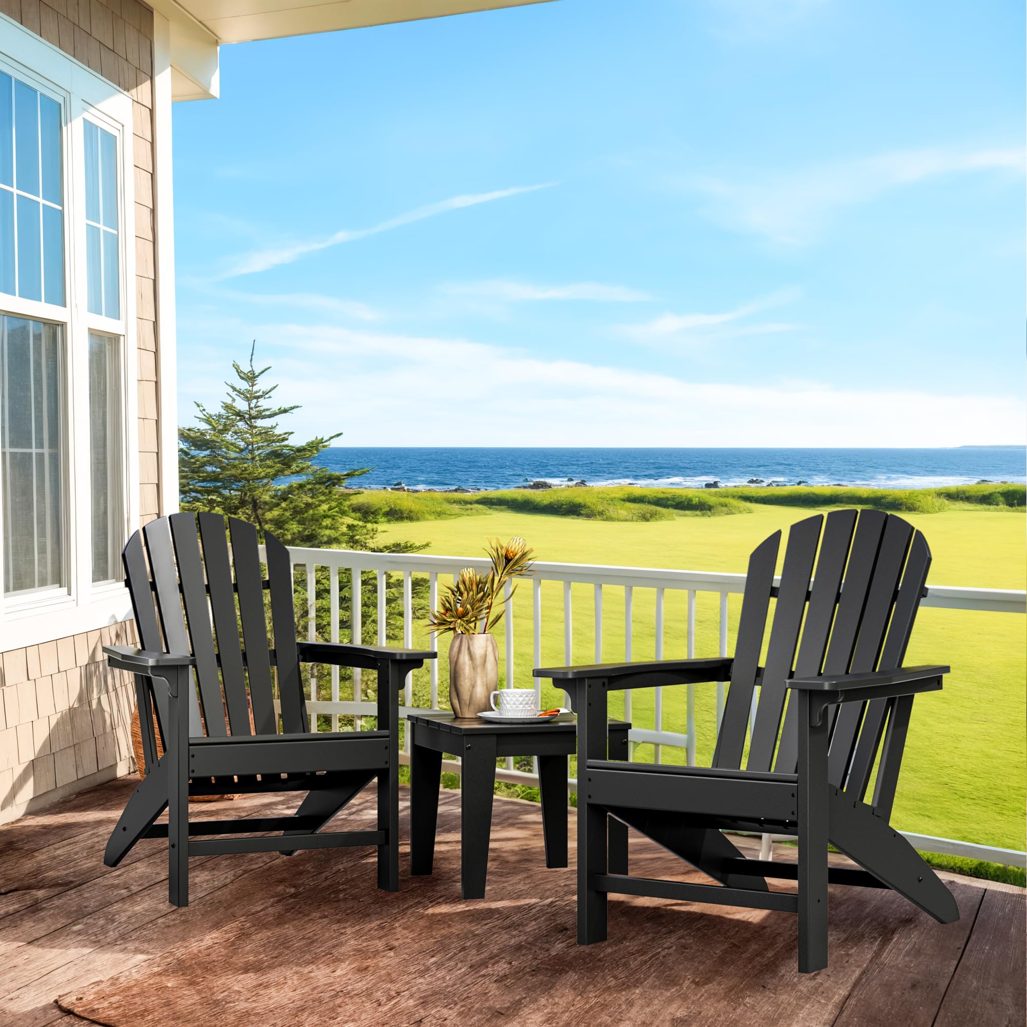 Premium Adirondack Chair - Heavy Duty HDPE Outdoor Lounge Chair for Patio, Garden, Pool & Deck - Weather Resistant & Durable Lawn Furniture (Black) - Perfect for Relaxing, Sunbathing & Outdoor Entertaining