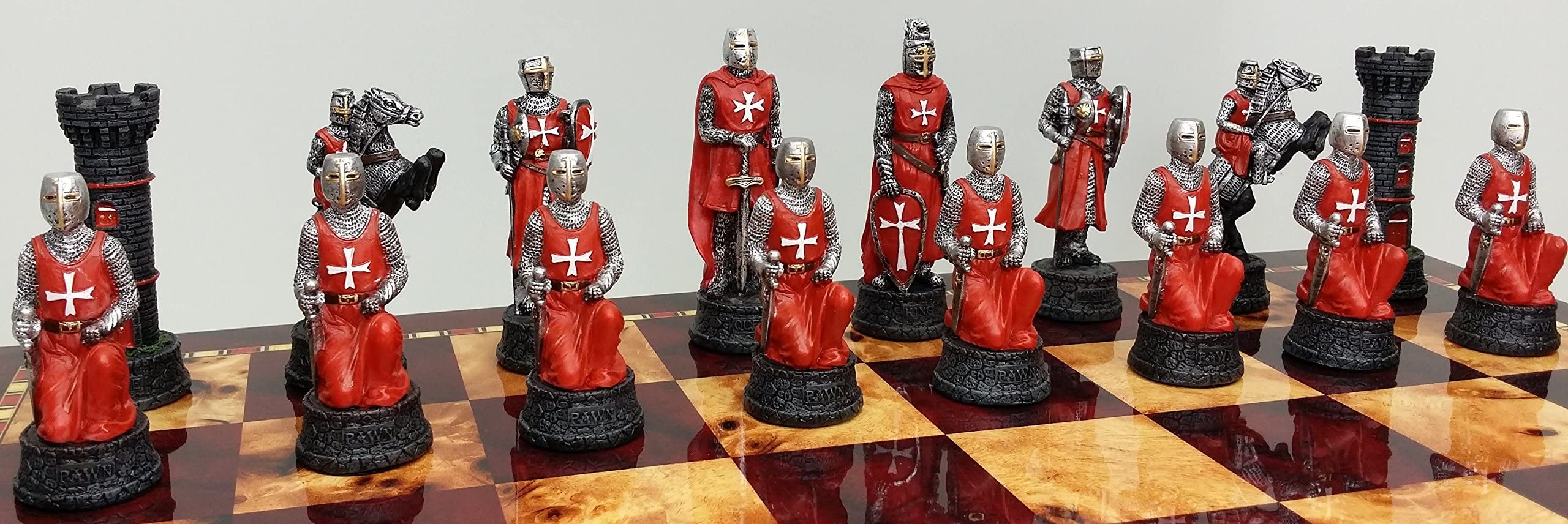 Medieval Knight Chess Set - Red & White Crusades Maltese Armored Chess Pieces (No Board Included) - Perfect for Historical Game Nights, Collectors & Home Decor