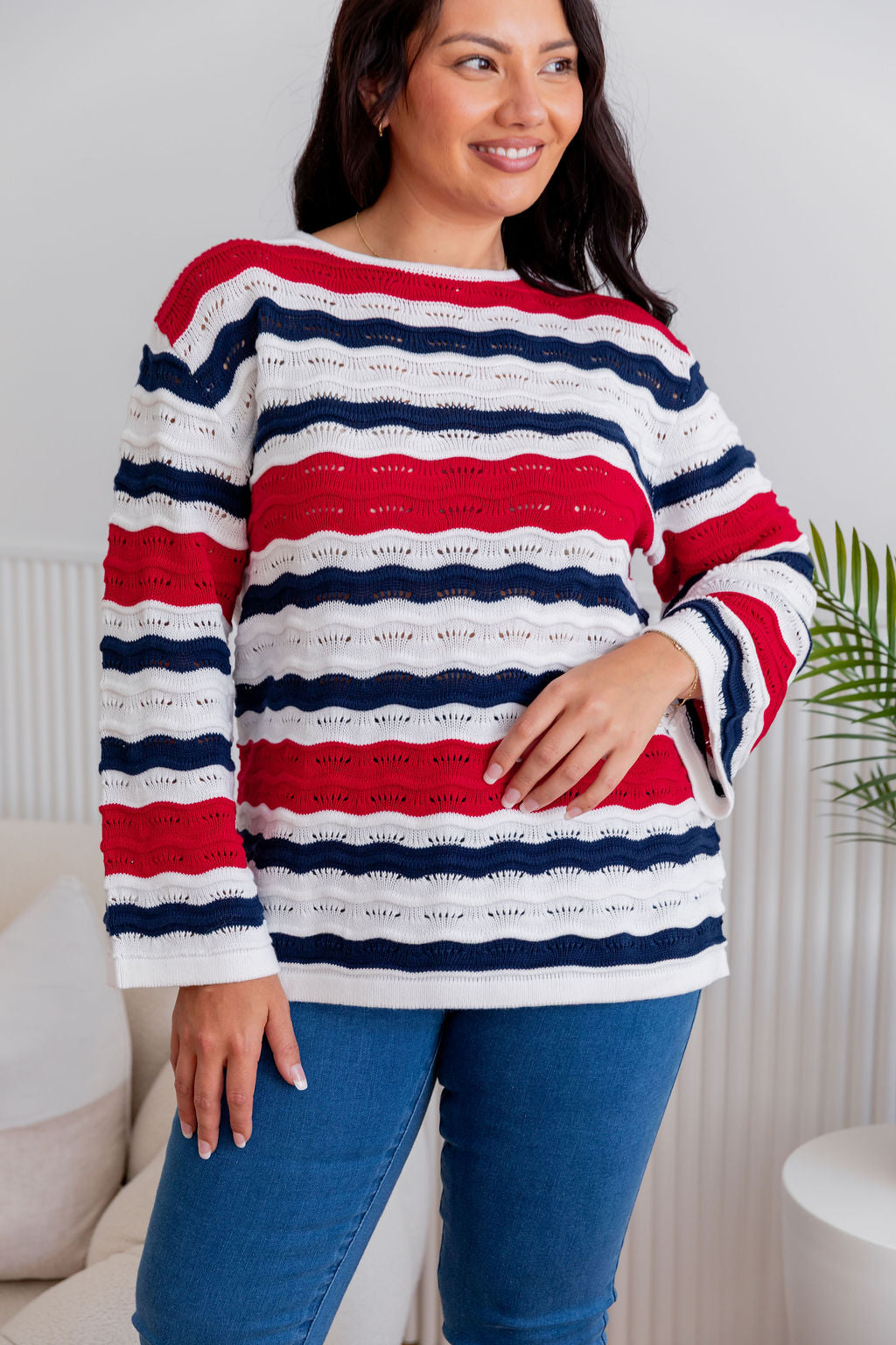 Nautical Waves Knit Sweater - Stylish & Comfortable Pullover for Women | Perfect for Casual Outings & Beach Vacations