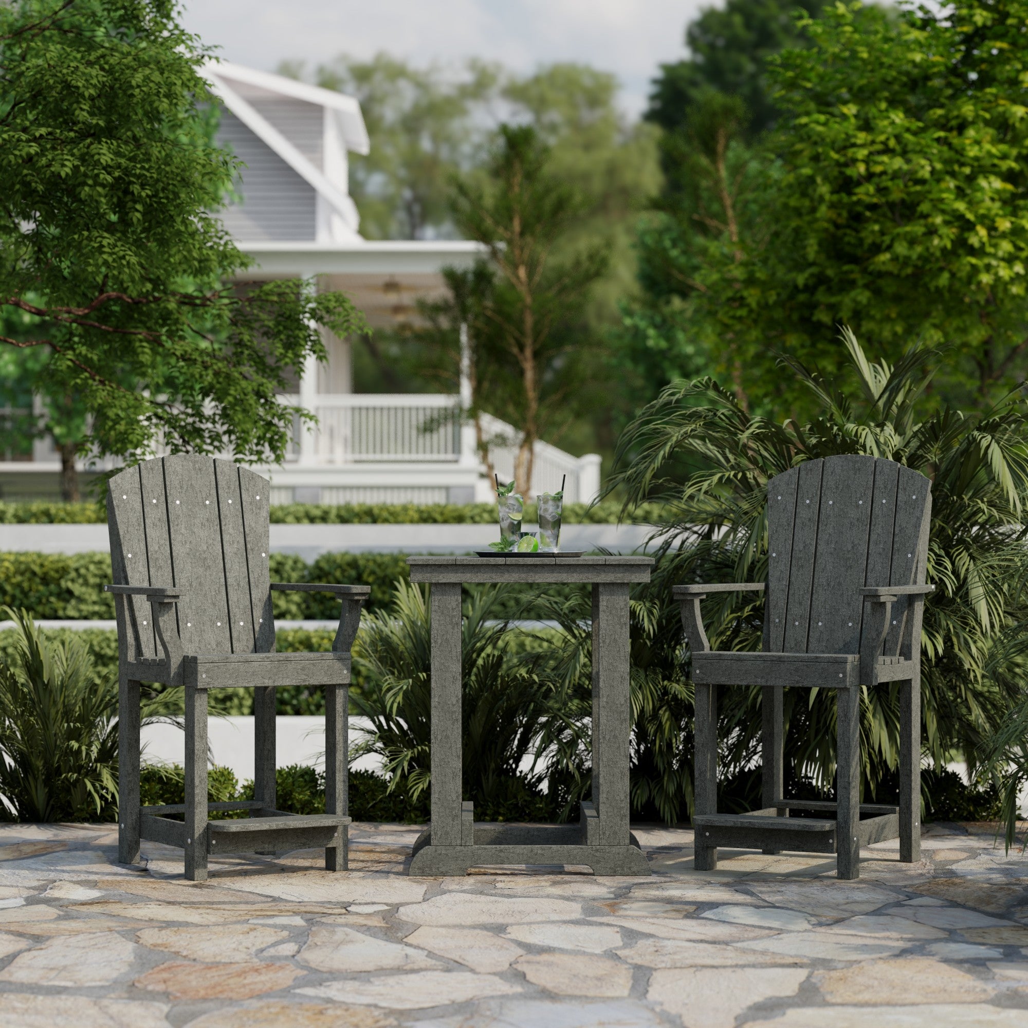 Heritage 3-Piece Patio Counter Height Bar Set - Outdoor Bistro Table & Stools for Backyard, Deck, Garden, Poolside Dining & Entertaining