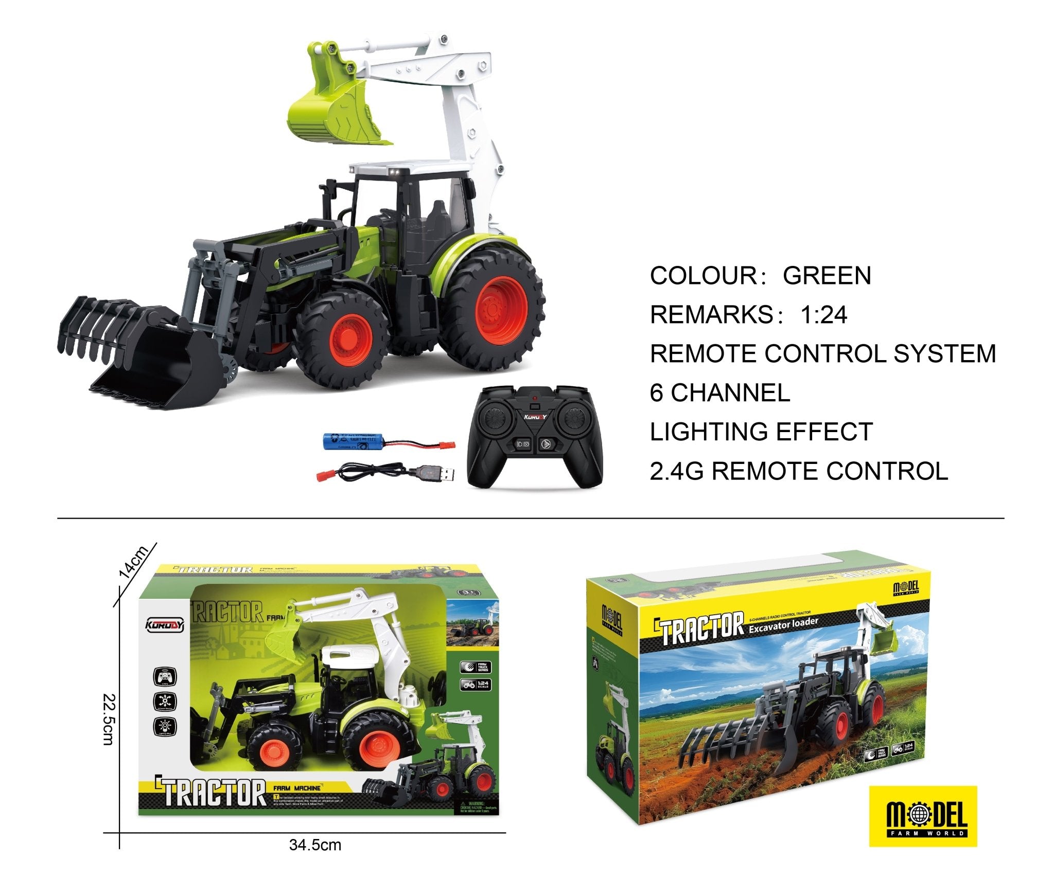 1:24 Scale 6 Channel RC Farm Truck Set with Tractor, Loader & Wagon - Durable & Realistic Remote Control Toy for Kids & Adults | Perfect for Farm Play, Collecting & Outdoor Adventures
