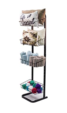 SSWBasics 4-Tier Black Metal Basket Stand - Durable Farmers Market Display & Home Storage Organizer - Perfect for Fruits, Vegetables, and Retail Merchandise Display