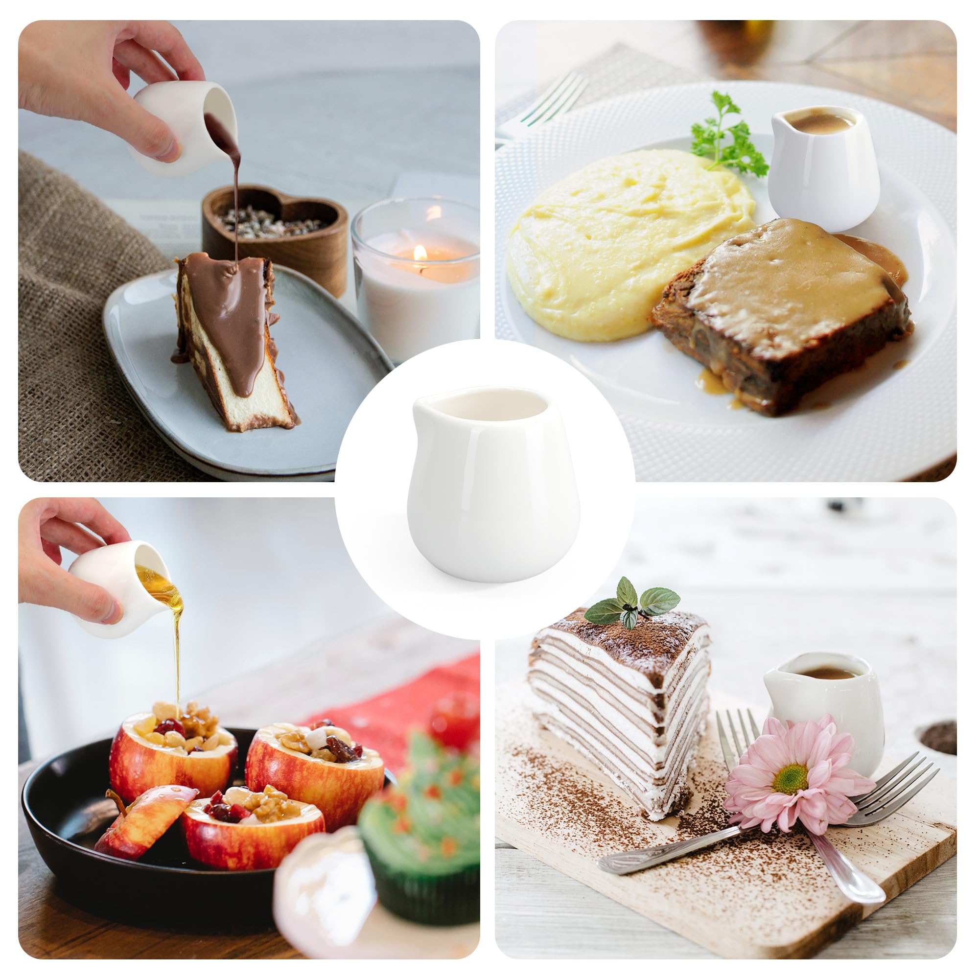 12PCS Mini Ceramic Creamer Set - 3oz Small Porcelain Creamer Pitchers for Coffee, Tea, Milk & Syrup - White Ceramic Dispenser for Home, Cafe & Restaurant Use