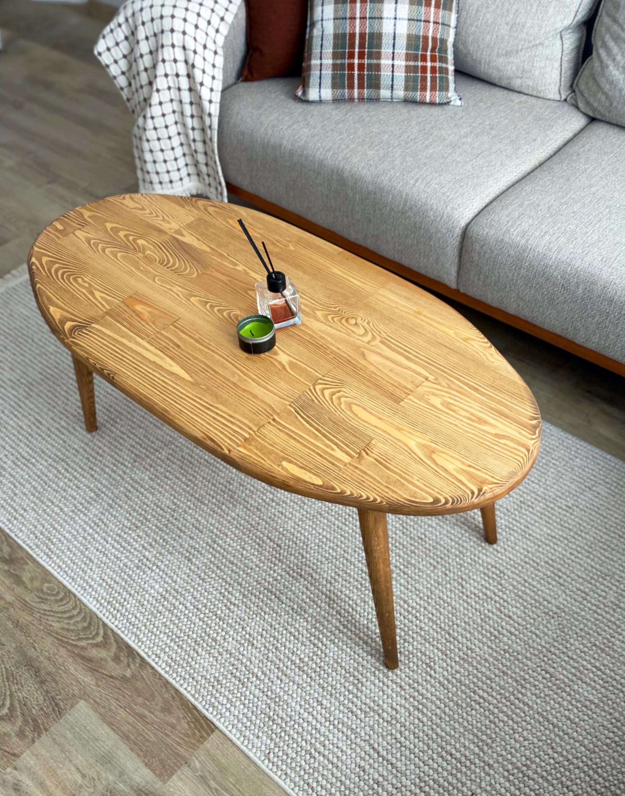 Scandinavian Oval Coffee Table 55x20 Inches - Modern Minimalist Living Room Furniture for Small Spaces & Apartments