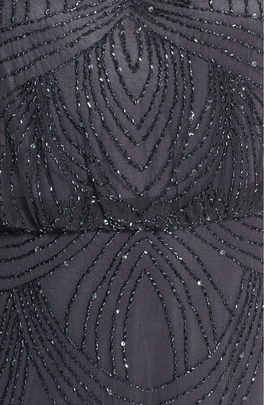 Adrianna Papell Beaded Chiffon Blouson Gown in Gunmetal - Elegant Formal Dress for Weddings, Galas & Special Occasions