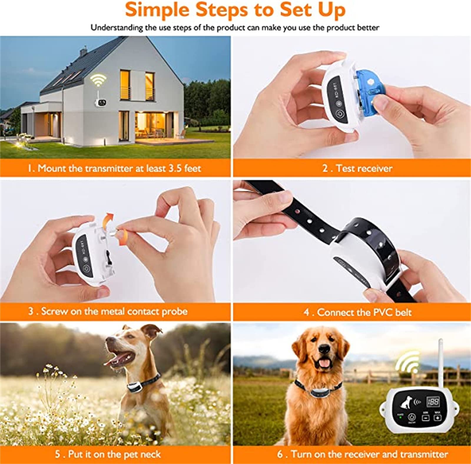 Wireless Dog Fence Electric Pet Containment System with Training Collar - Adjustable 80-1640ft Range, IP67 Waterproof & Rechargeable - Safe Boundary Solution for All Dog Sizes - Perfect for Backyard, Farm & Outdoor Pet Training