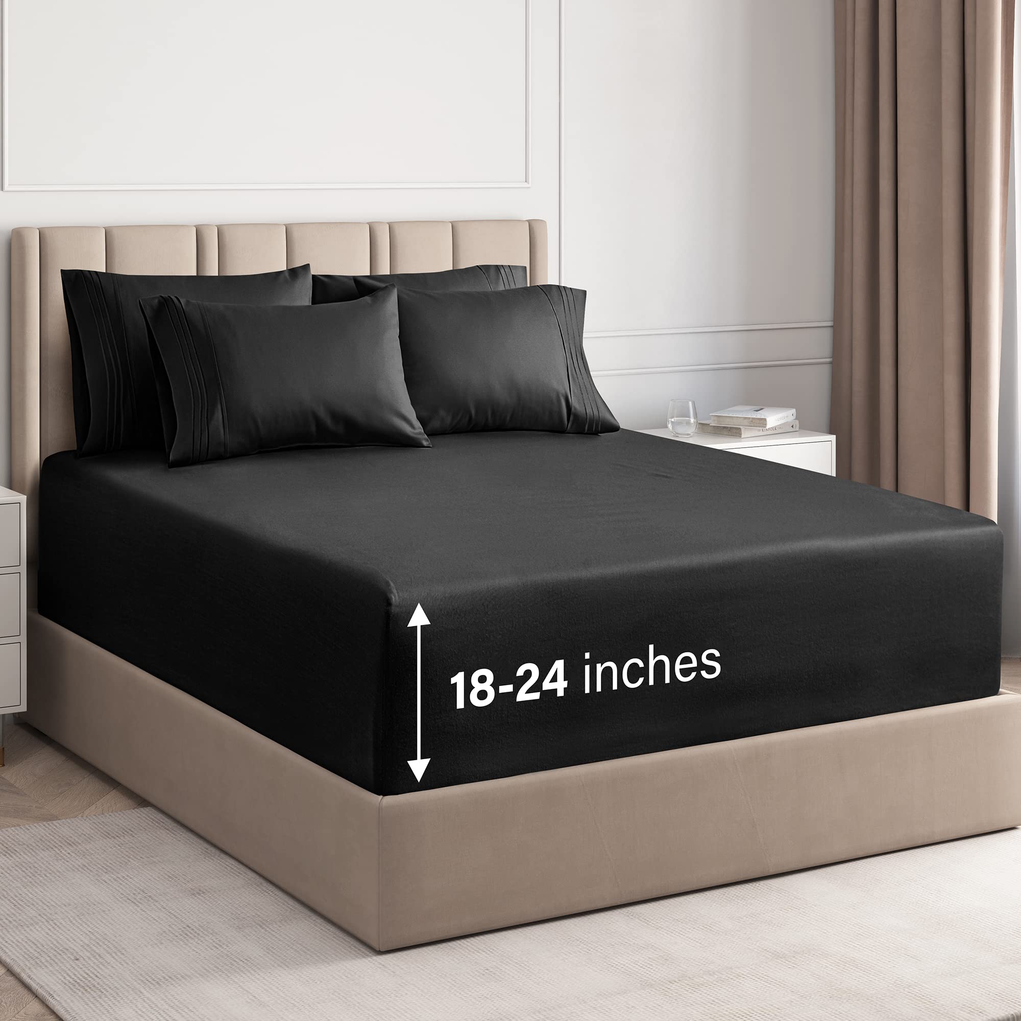 Extra Deep Pocket King Size Sheet Set - 6 Piece Bedding for 18-22 Inch Mattress - Ultra Soft Breathable Fabric - Perfect for Guest Rooms, Master Bedrooms & Luxury Hotels