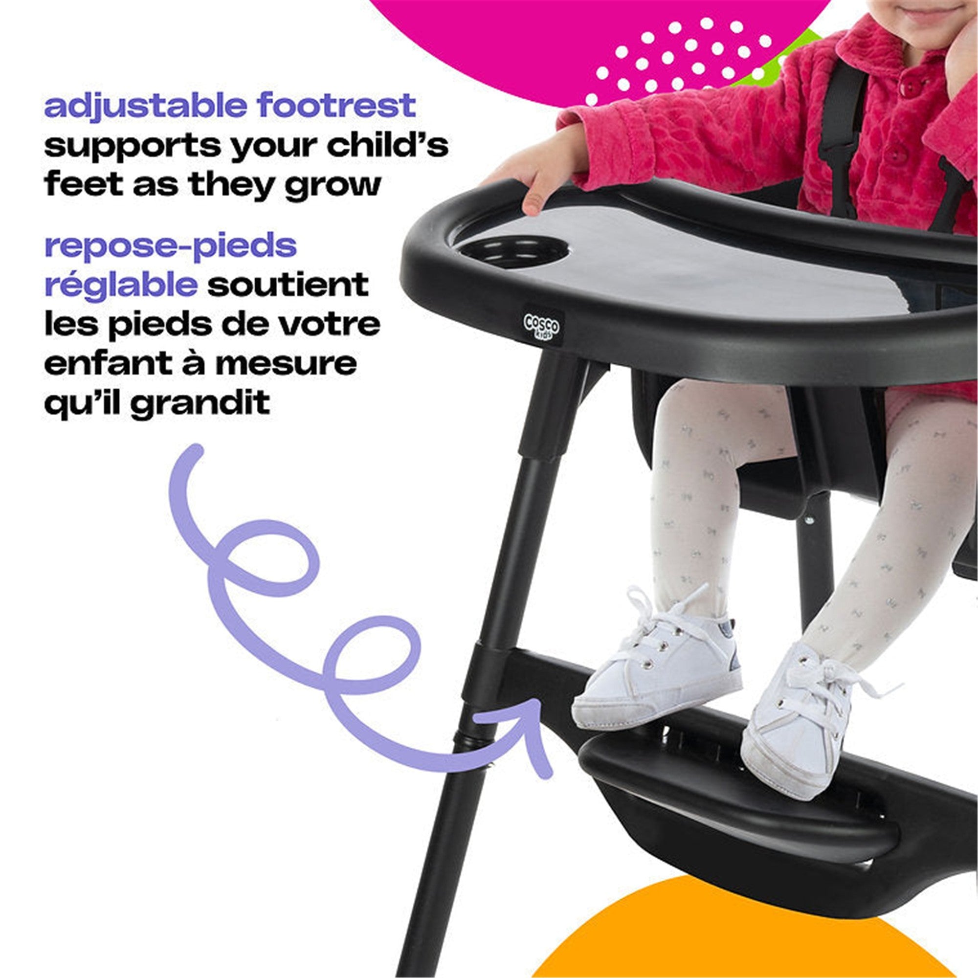 Cosco Canteen High Chair with Adjustable Footrest - Black - Perfect for Babies & Toddlers at Home or Restaurant Dining