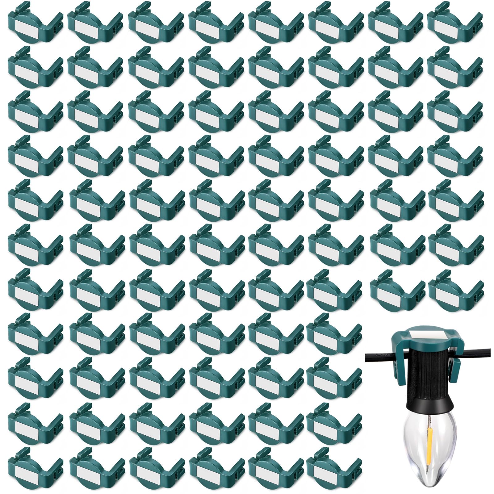 Frienda 100-Piece Magnetic C9 Socket Clips - Green Square Christmas Light Clips for Outdoor Patio Lighting | Perfect for Holiday Decorations, Roof Edge & Gutter Installation