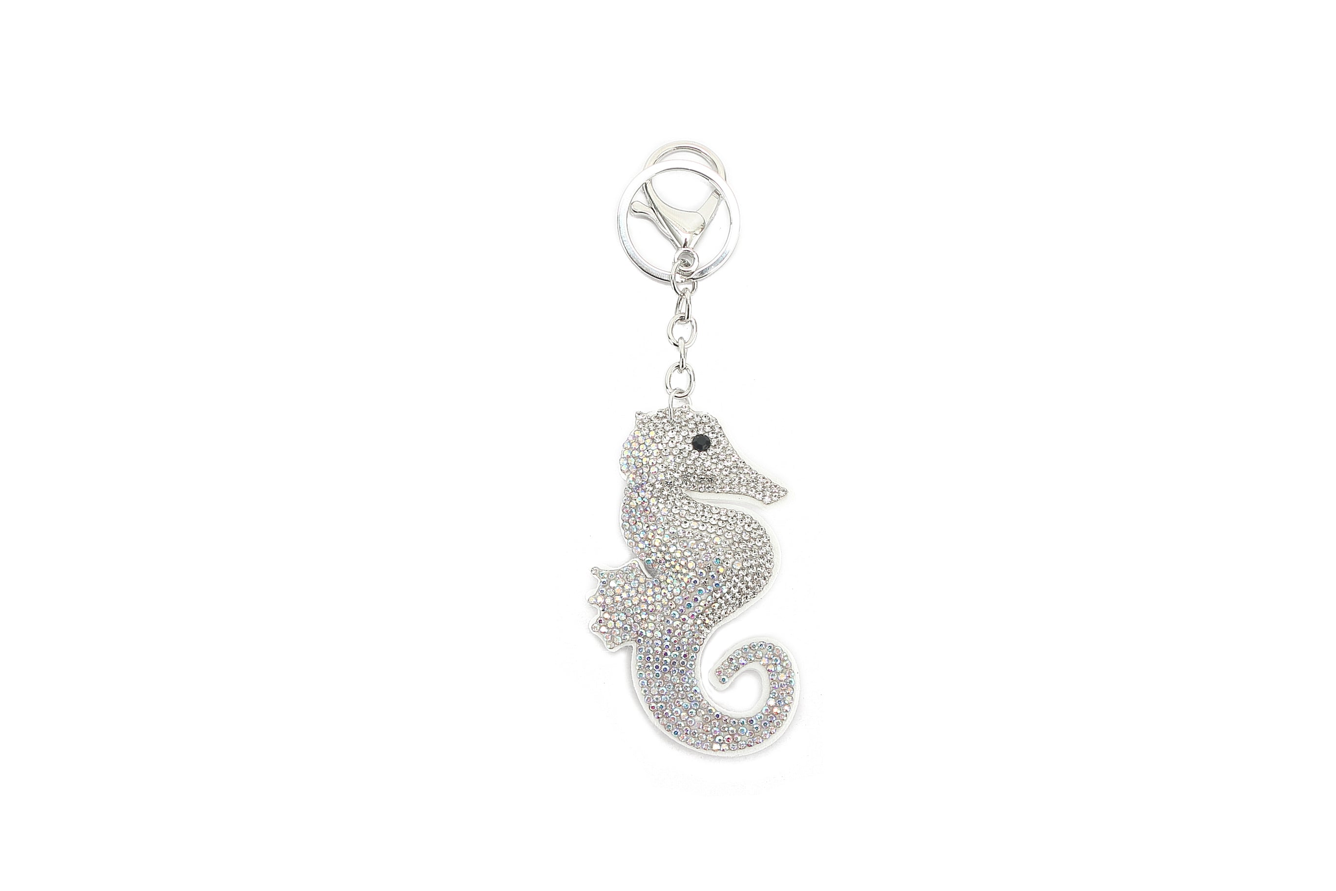 Crystal Seahorse Bag Charm - Elegant White Seahorse Pendant for Handbags, Backpacks & Keychains - Perfect Gift for Women & Girls