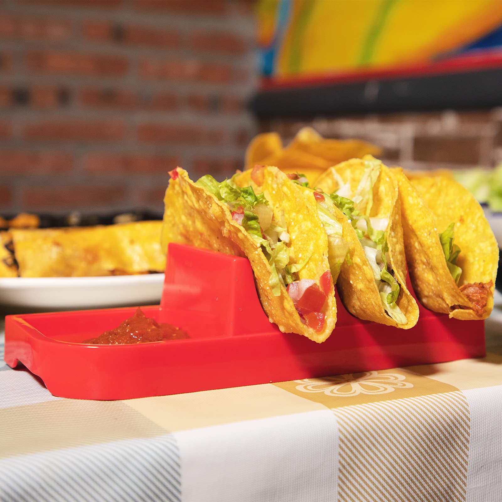 4-Pack Taco Holder Set - Large Plastic Taco Stand Tray for Soft & Hard Tacos (Holds 3 Tacos Each) - Colorful Taco Rack for Home Kitchen, Party Serving & Kids Meals - Perfect for Taco Tuesday, Mexican Fiesta & Family Gatherings