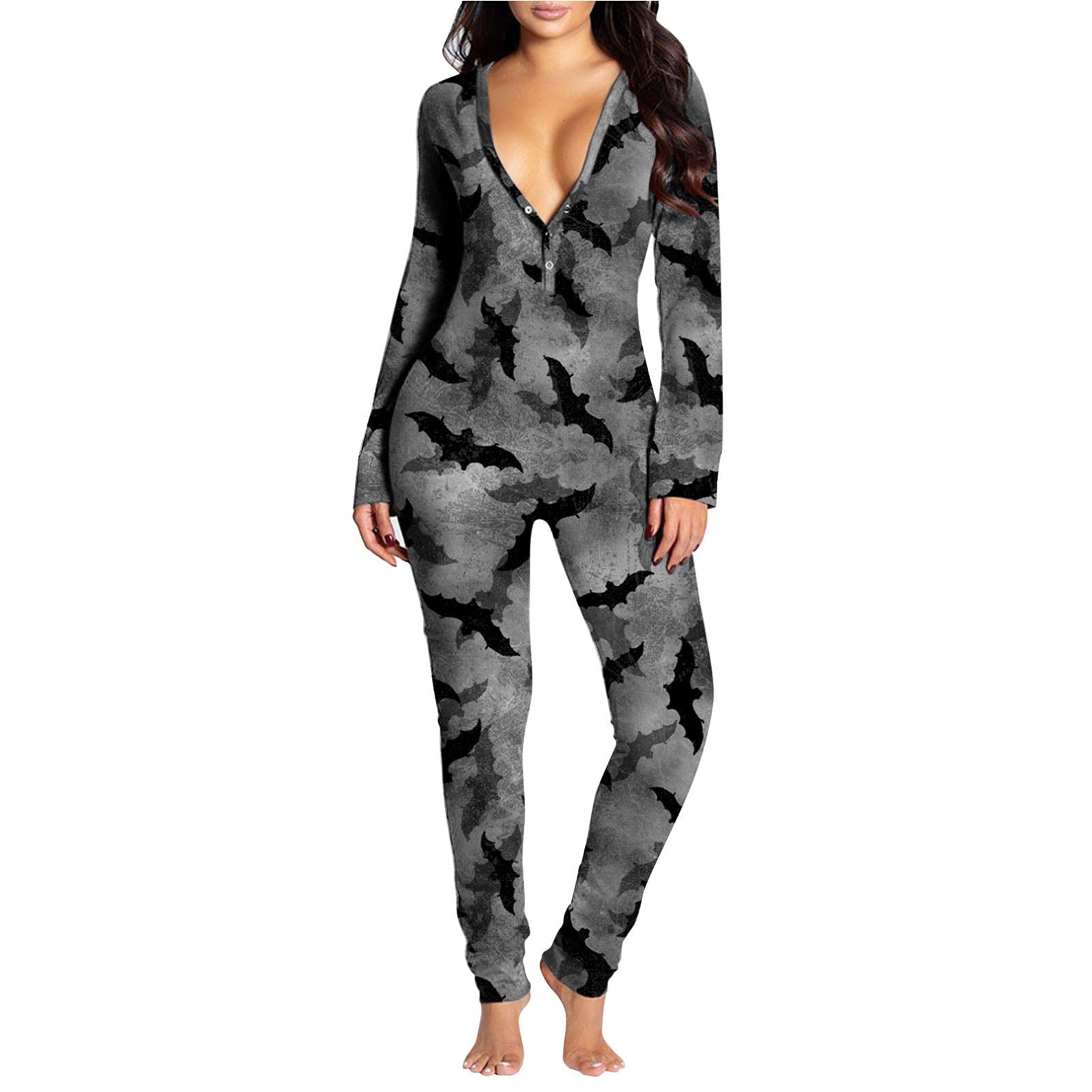 Women's Flannel Button-Down One-Piece Pajamas - Thermal Winter Jumpsuit with Functional Buttoned Flap | Cozy Sleepwear for Halloween, Christmas & Cold Weather Nights