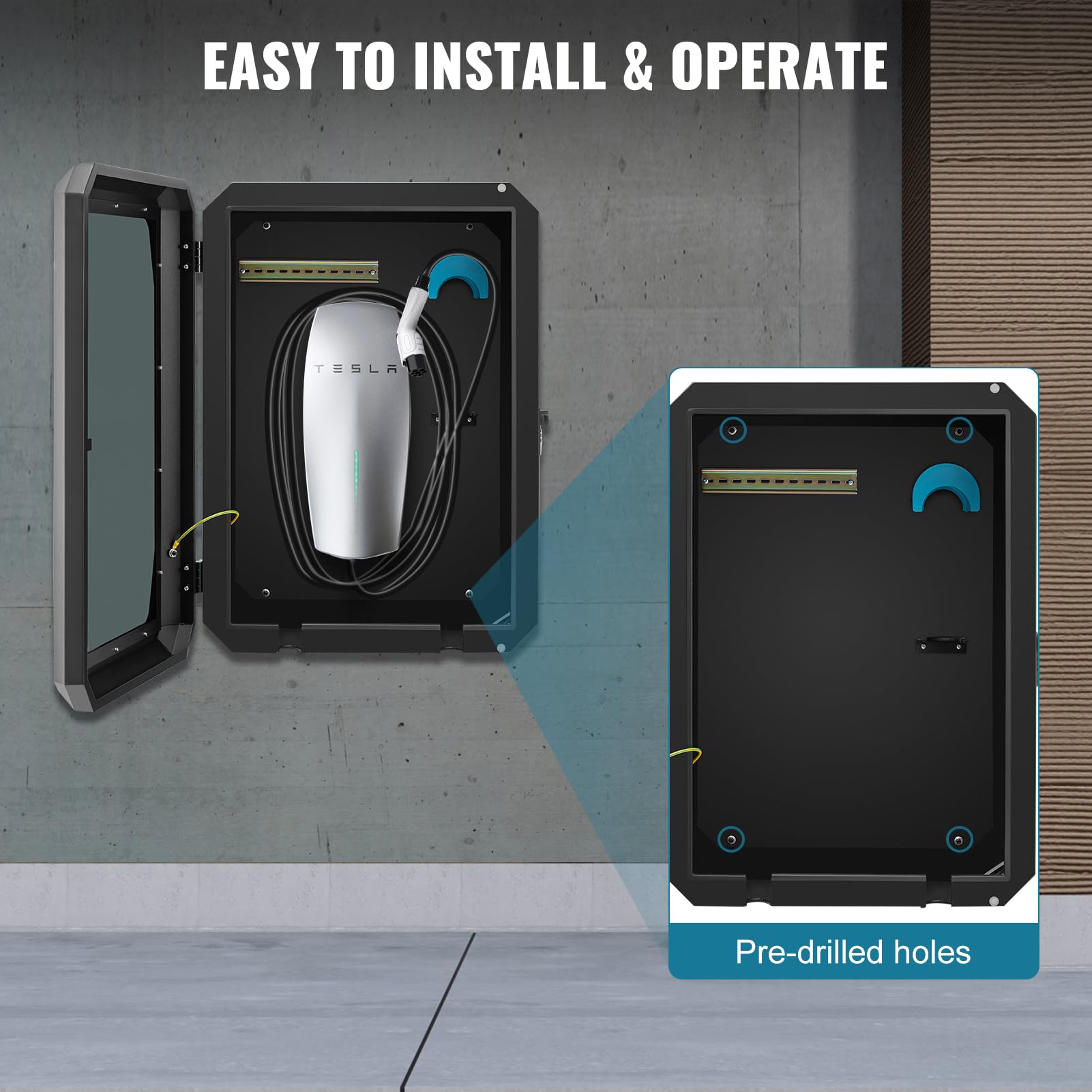 Tesla Wall Connector Charging Station Box - Indoor/Outdoor Waterproof & Dustproof EV Charger Organizer with Combination Lock & Keylock - Perfect for Home Garage, Driveway & Outdoor Charging Protection