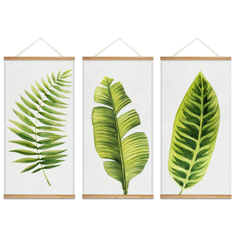 Wall26 Framed Green Plants Wall Art - 3 Panel Canvas Prints 18x36 Inches, Ready to Hang with Wood Frames | Perfect for Living Room, Bedroom & Office Decor