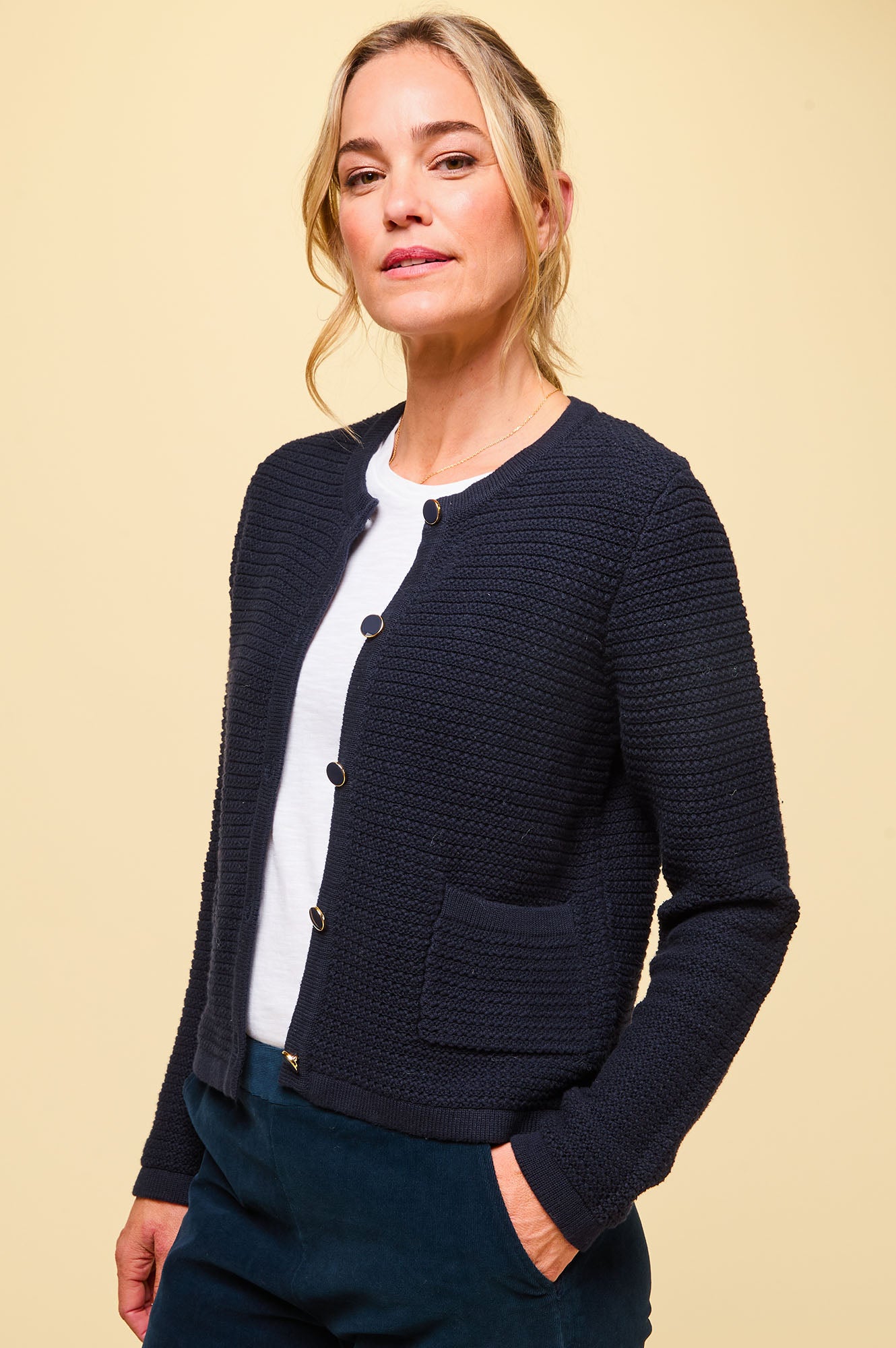 Constanza Cardigan Women's Navy Blue Knit Sweater - Cozy Fall & Winter Layering for Casual Outfits