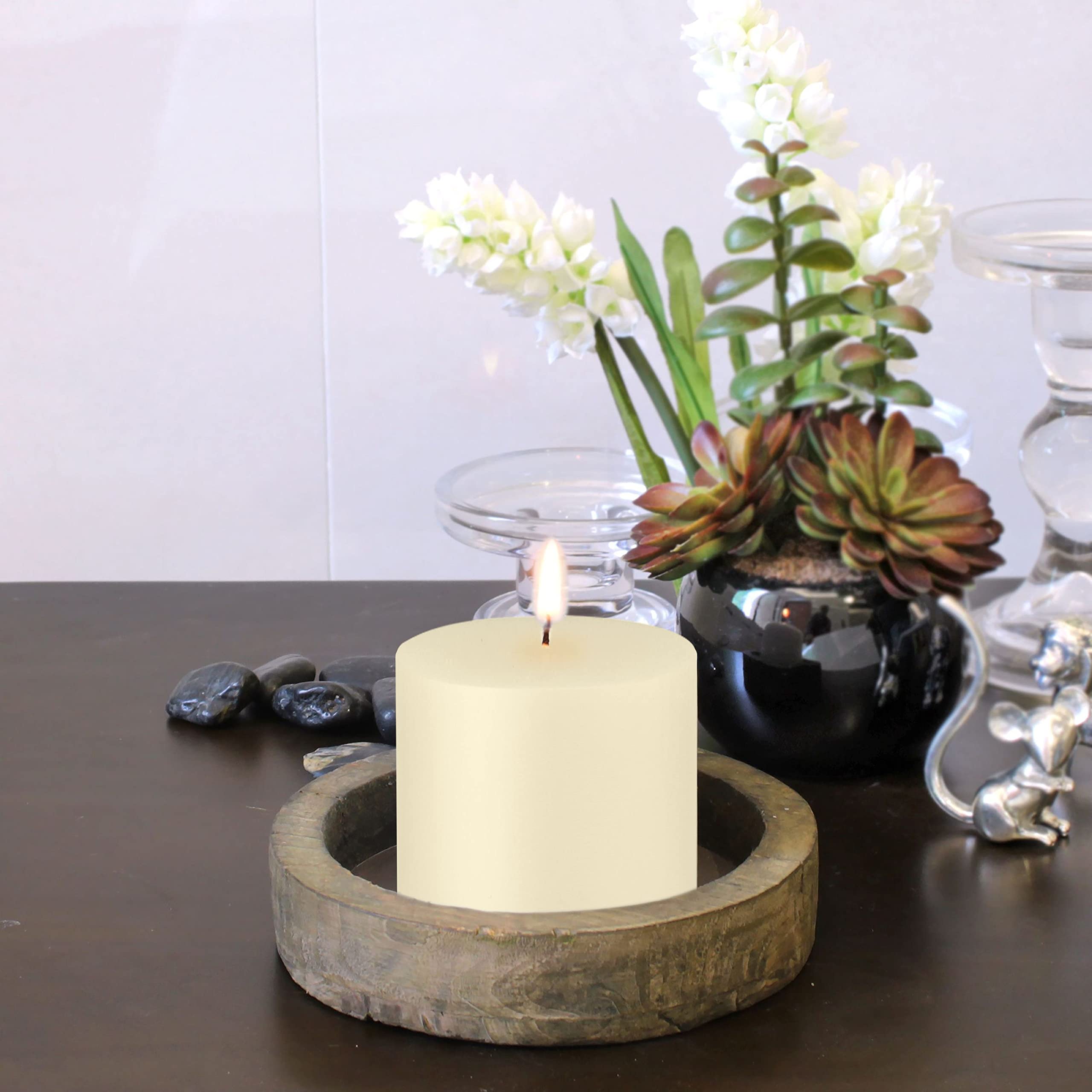 Stonebriar 3x3 Inch Unscented Ivory Pillar Candles - 6 Pack, 40-Hour Burn Time for Weddings, Home Decor & Romantic Dinners