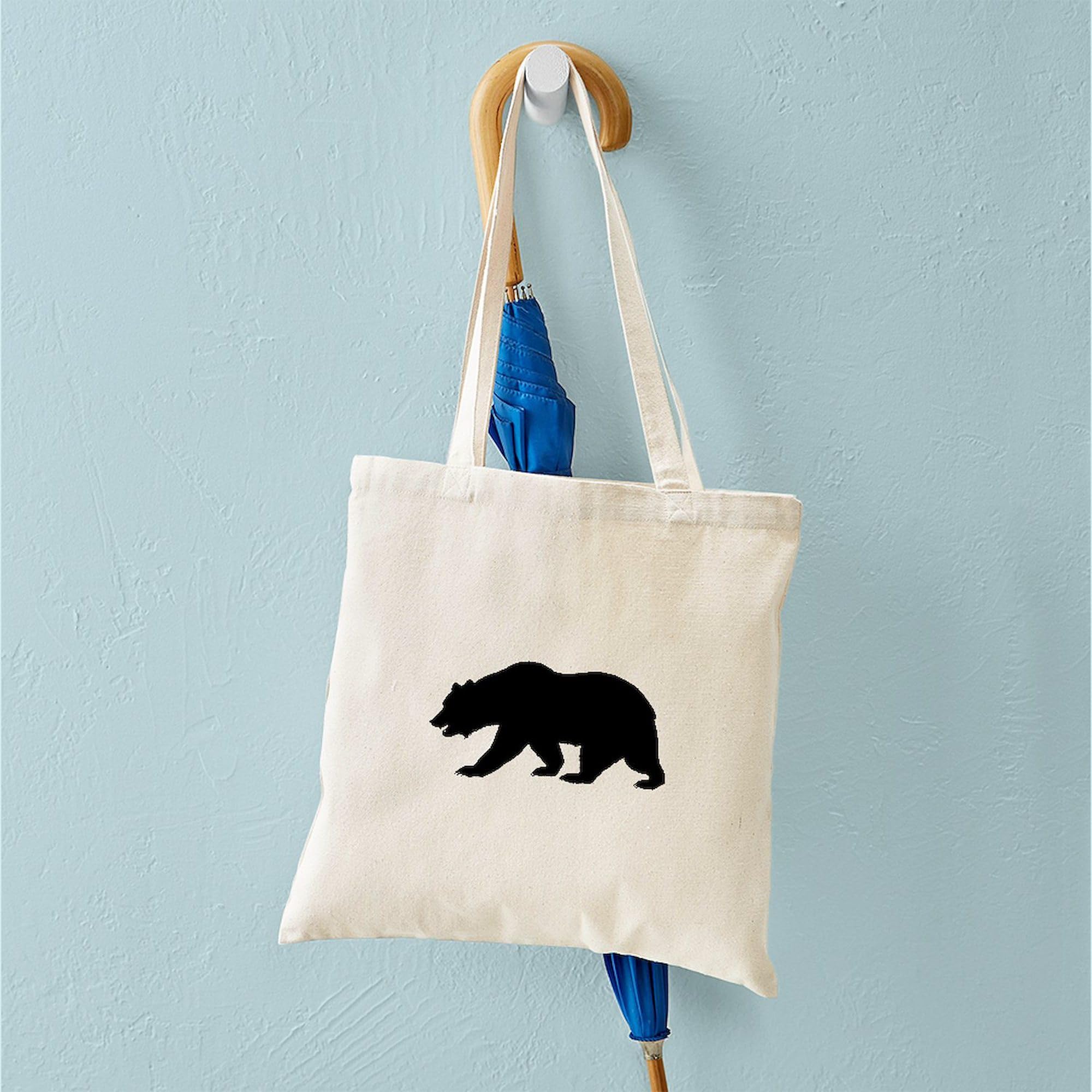 California Bear Tote Bag - Black Natural Canvas Reusable Shopping Bag for Groceries, Beach & Daily Use | Eco-Friendly Cotton Tote with Bear Print
