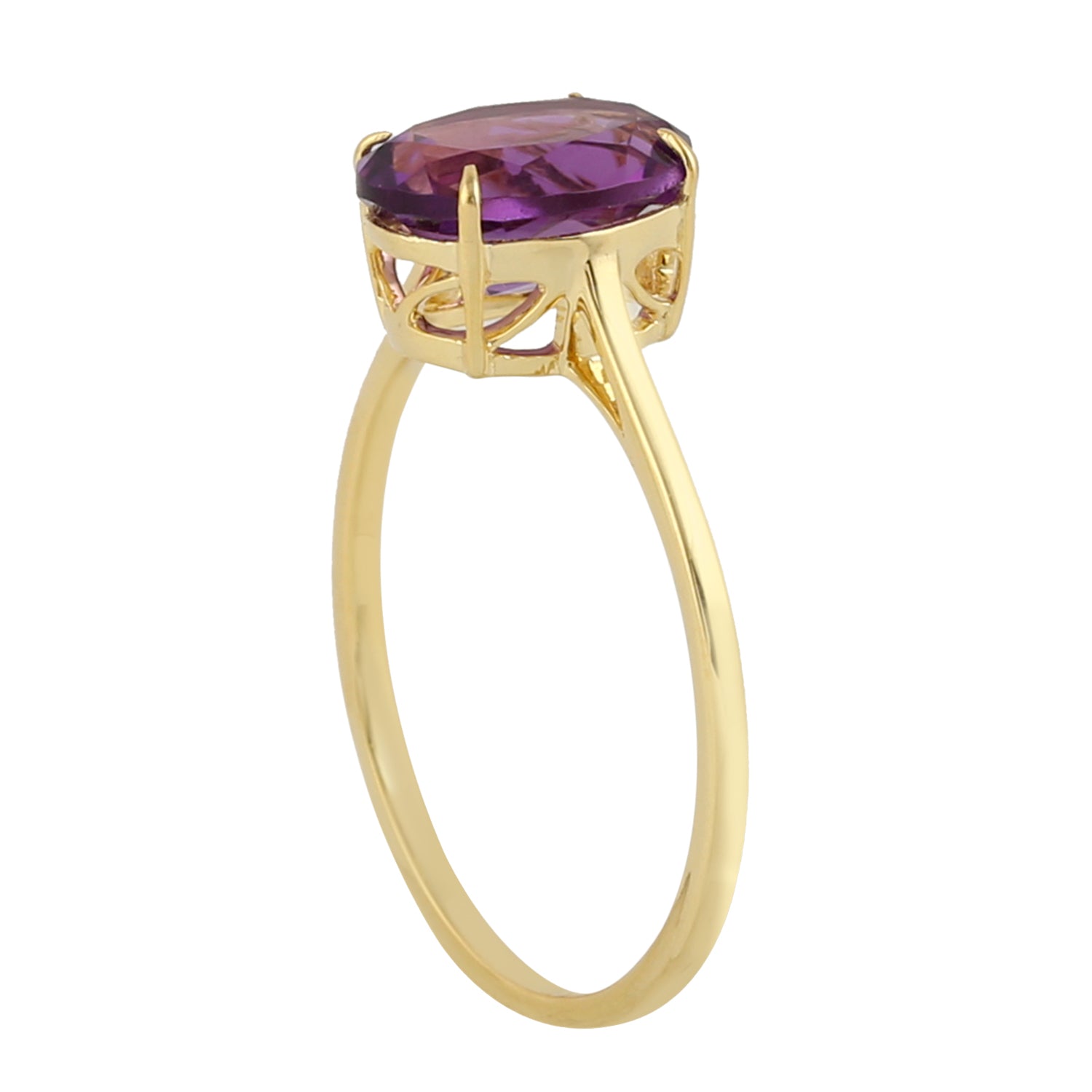10K Yellow Gold Prong Oval Cut Amethyst Gemstone Ring - Handmade Jewelry for Women, Gift for Anniversary, Valentine's Day & Special Occasions