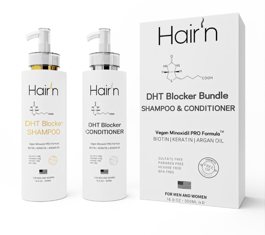 DHT Blocker Shampoo & Conditioner Set for Hair Growth - Vegan Formula with Biotin, Argan Oil & Keratin | Sulfate-Free, Paraben-Free Hair Care for Men & Women | Moisturizing Treatment with 30 Natural Botanicals | Perfect for Thinning Hair & Scalp Care