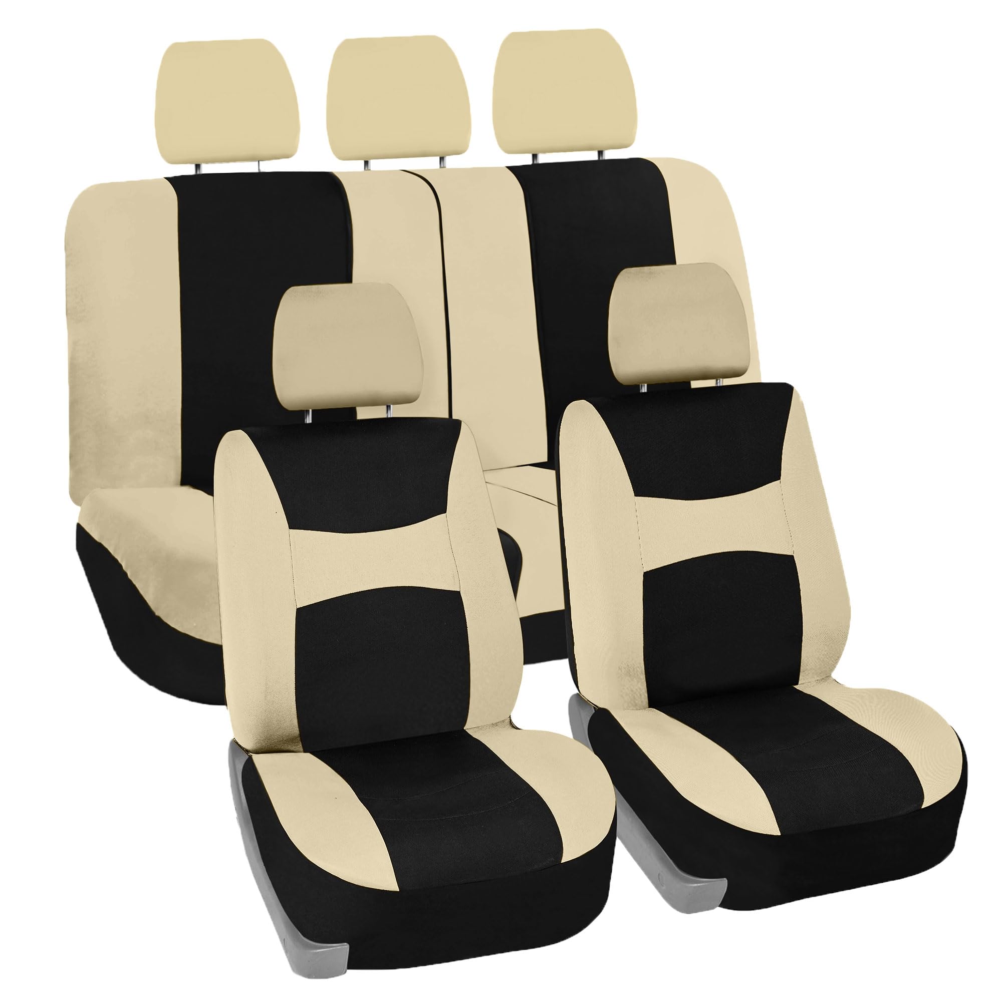 Premium FH Group Universal Car Seat Covers Full Set - Breathable Cloth Fabric, Airbag Compatible, Split Bench Design for Sedan, SUV, Van (Beige) | Perfect for Daily Commute, Road Trips & Family Travel