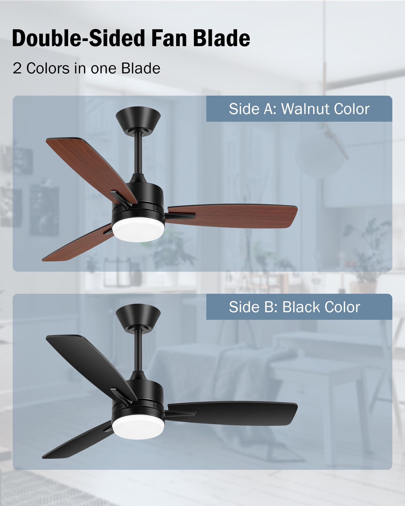 42 Inch Smart Ceiling Fan with Remote Control & LED Light - DC Motor, Reversible Blades, Indoor/Outdoor Use - Perfect for Bedroom, Farmhouse, Patio & Covered Outdoor Spaces