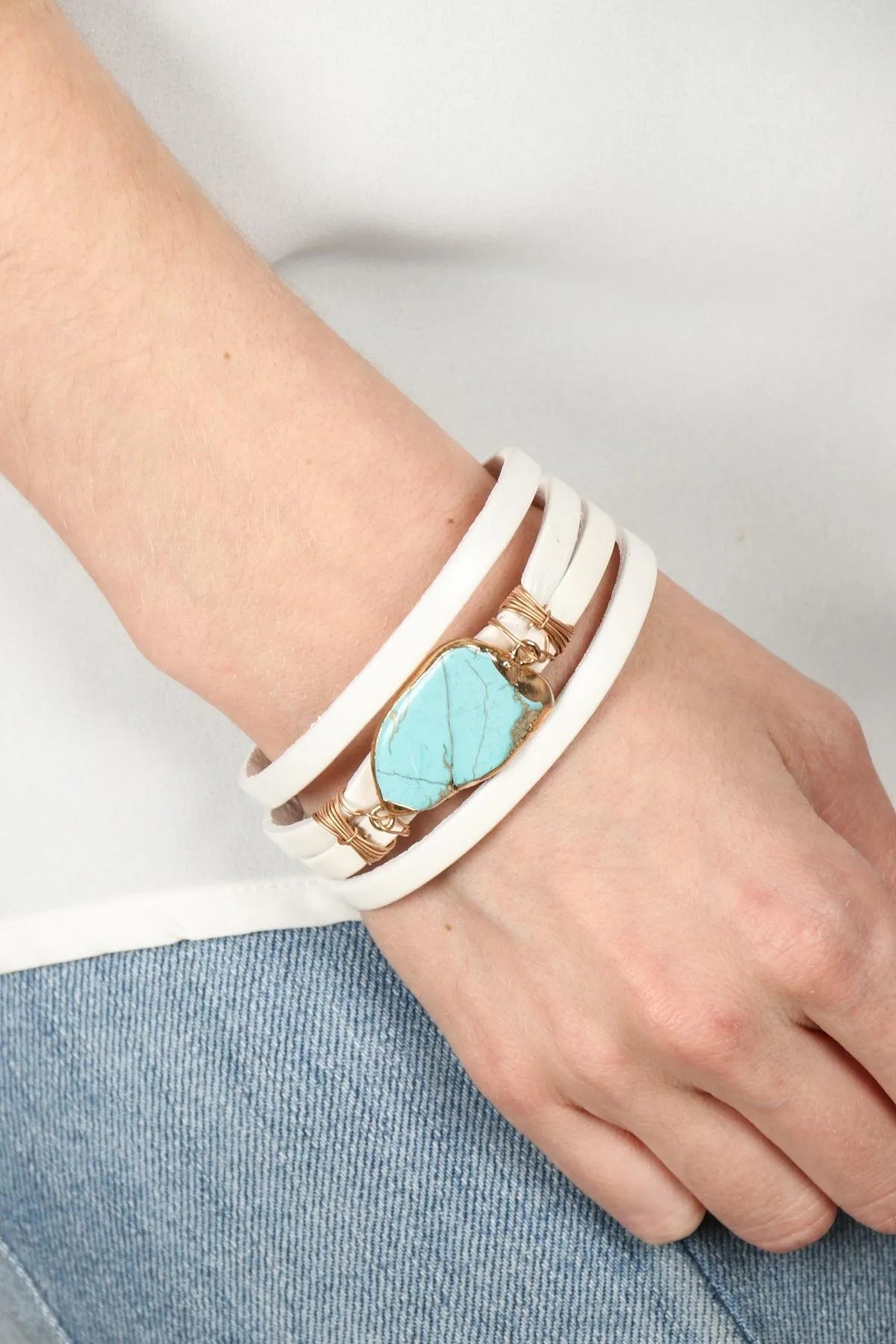 Turquoise Dream Genuine Leather Bracelet for Women - Boho Chic Handmade Jewelry for Casual & Festival Wear