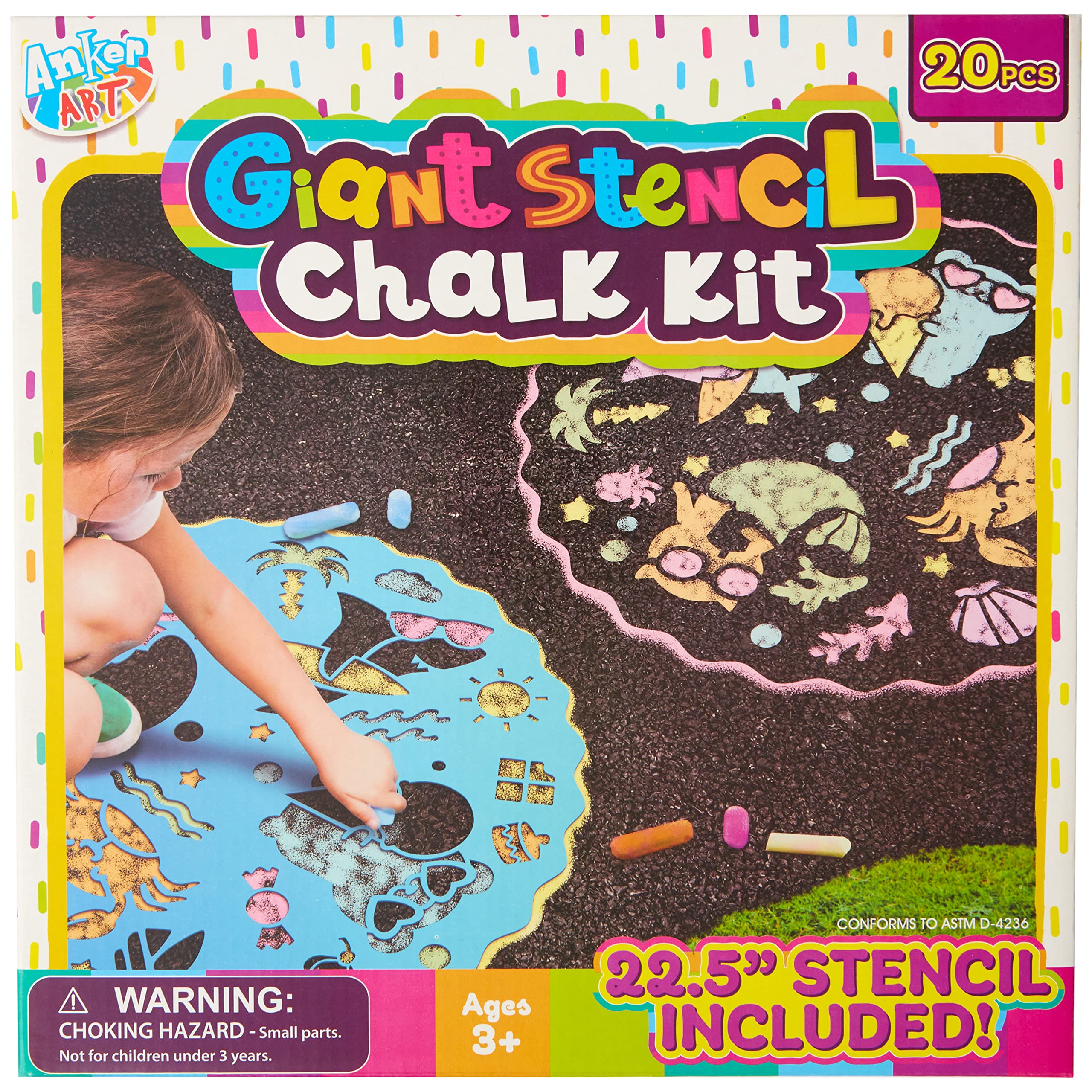 20-Piece Giant Sidewalk Chalk Stencil Kit in Purple - Fun Outdoor Activities for Kids, Creative Drawing & Playtime