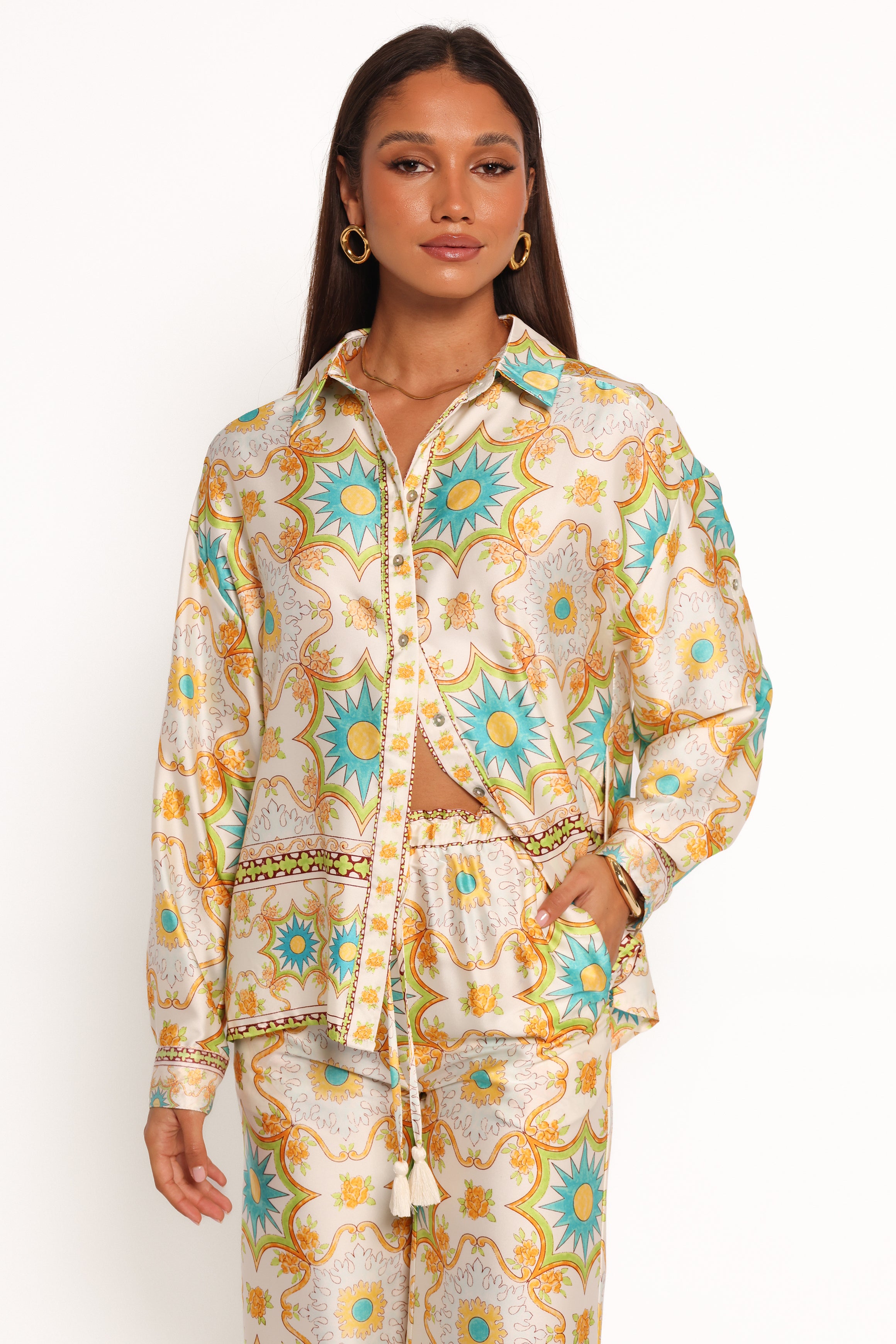 Gretel Shirt - White & Multi Color Women's Blouse | Perfect for Casual Wear, Office Outfits & Date Nights