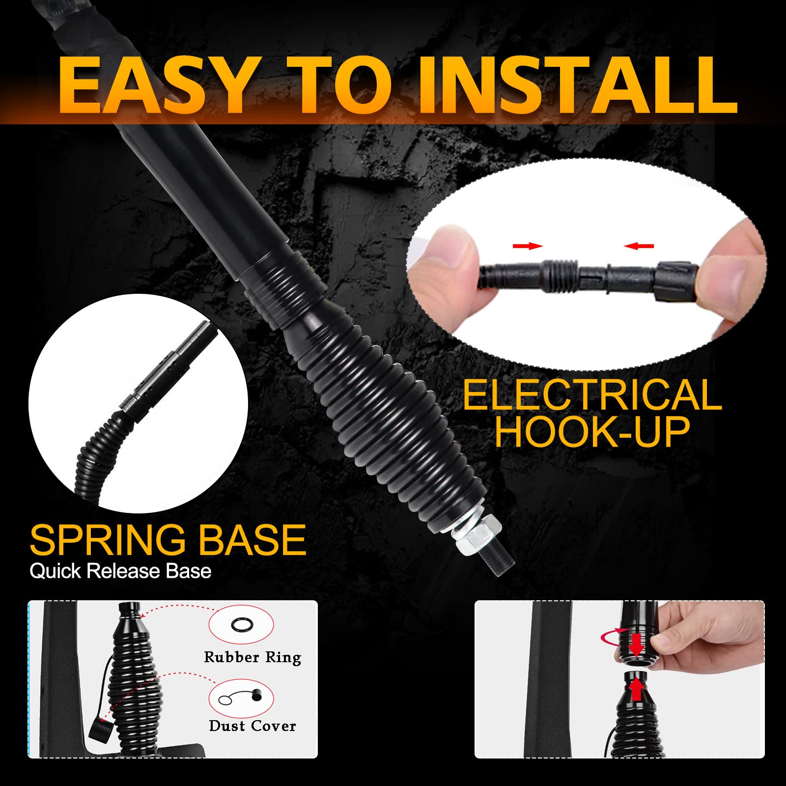 2PCS 5FT LED Whip Lights with Chasing Colors & App Control - UTV ATV Off-Road Accessories with Spring Base, Remote & Rocker Switch - Perfect for Can-Am, Polaris RZR, Dune Buggies - Ideal for Night Rides, Off-Road Adventures & Desert Racing