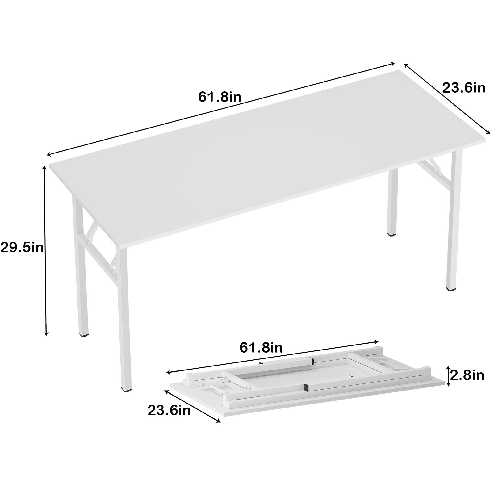 SogesFurniture 62 Inch White Computer Desk - Home Office Desk, Study Writing Table, Workstation with Metal Frame & Folding Design | Perfect for Small Spaces, Gaming Setup & Remote Work