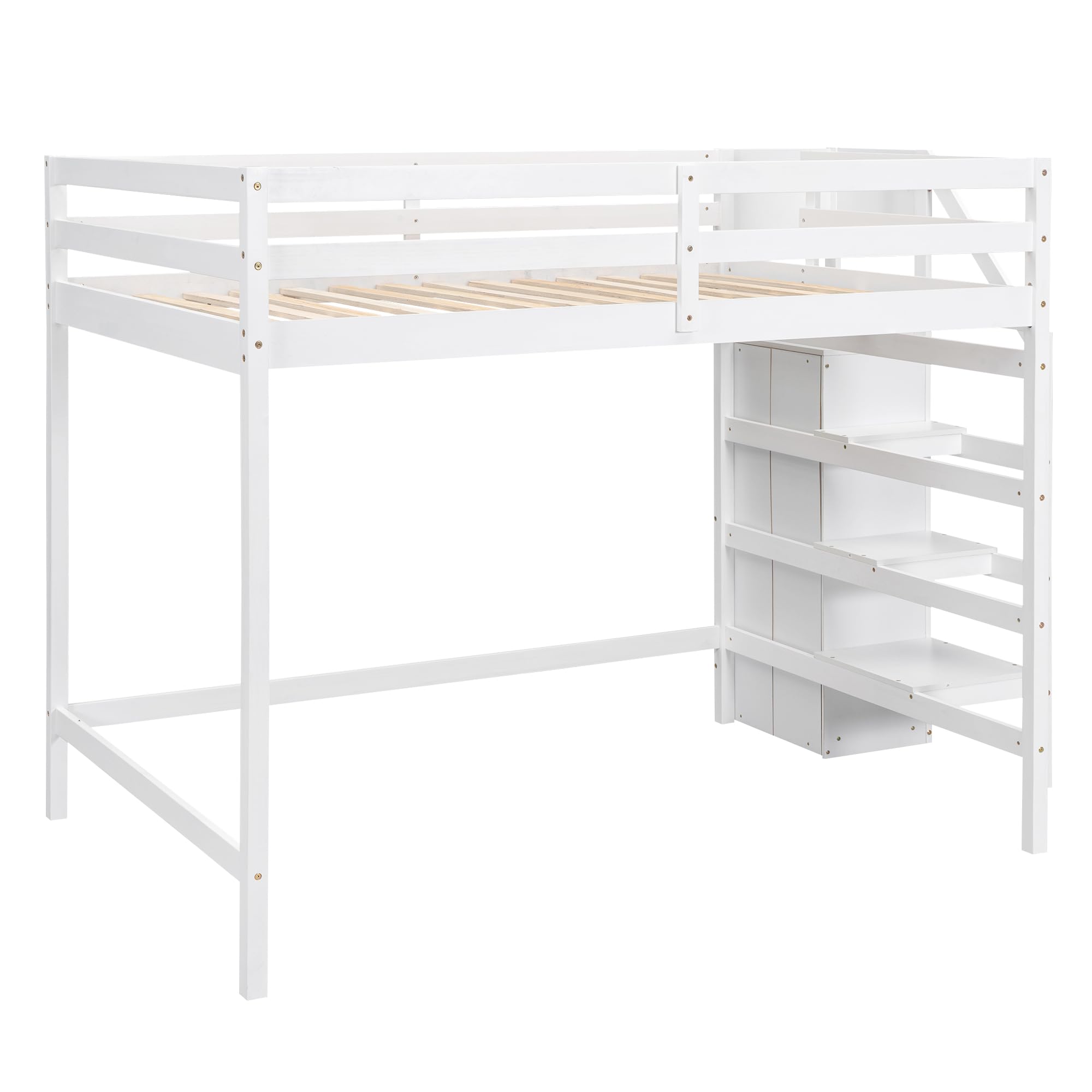 Harper & Bright Designs Full Size Loft Bed with Wardrobe & Staircase - Wooden Storage Loft Bed Frame for Kids, Teens & Adults - Space-Saving White Furniture for Small Bedrooms, Dorms & Apartments