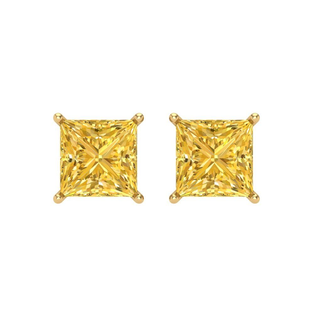 4.0ct Princess Cut VVS1 Yellow Simulated Diamond Earrings - 18K Gold Screw Back for Party & Wedding