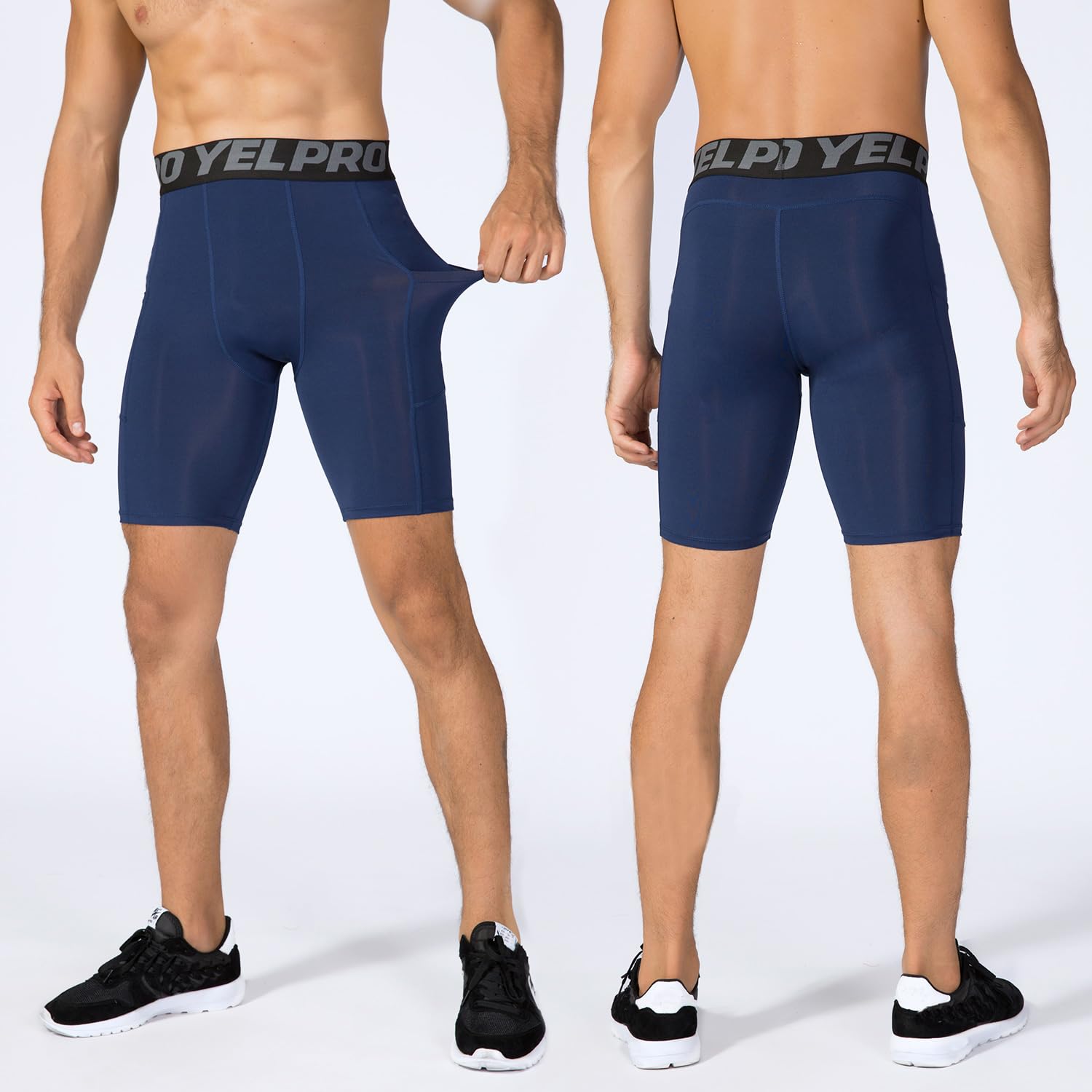 Yuerlian Men's Compression Shorts with Pockets - Spandex Athletic Workout Running Shorts, Performance Baselayer Underwear for Gym, Cycling & Sports Activities